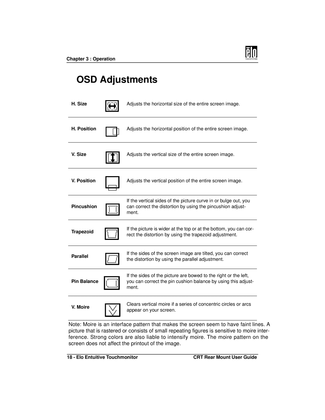 Elo TouchSystems ET1745C, ET1545C manual OSD Adjustments, Trapezoid 