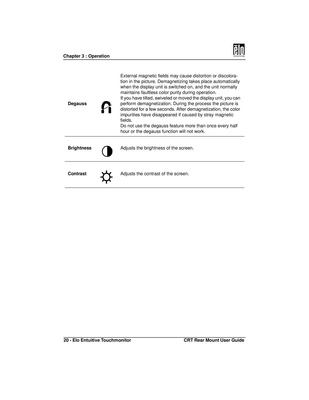 Elo TouchSystems ET1745C, ET1545C manual Brightness 