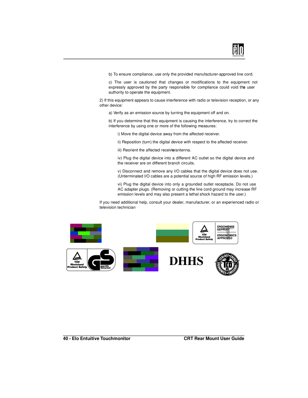 Elo TouchSystems ET1745C, ET1545C manual Dhhs 