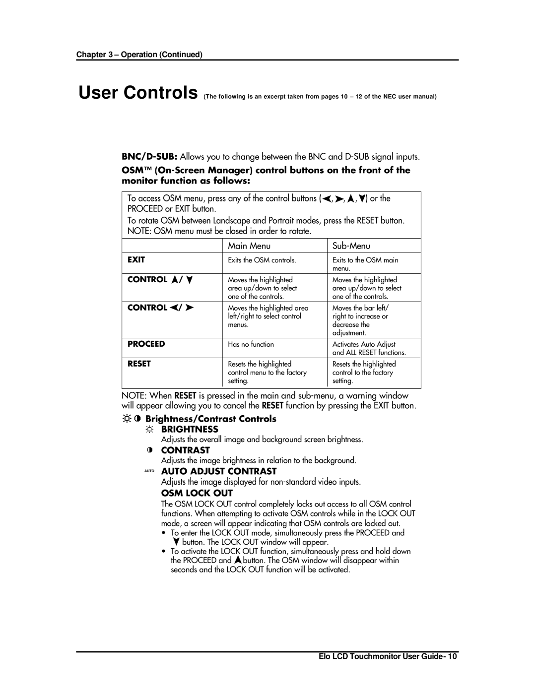 Elo TouchSystems ET1825L-8SWA-1 manual Brightness 