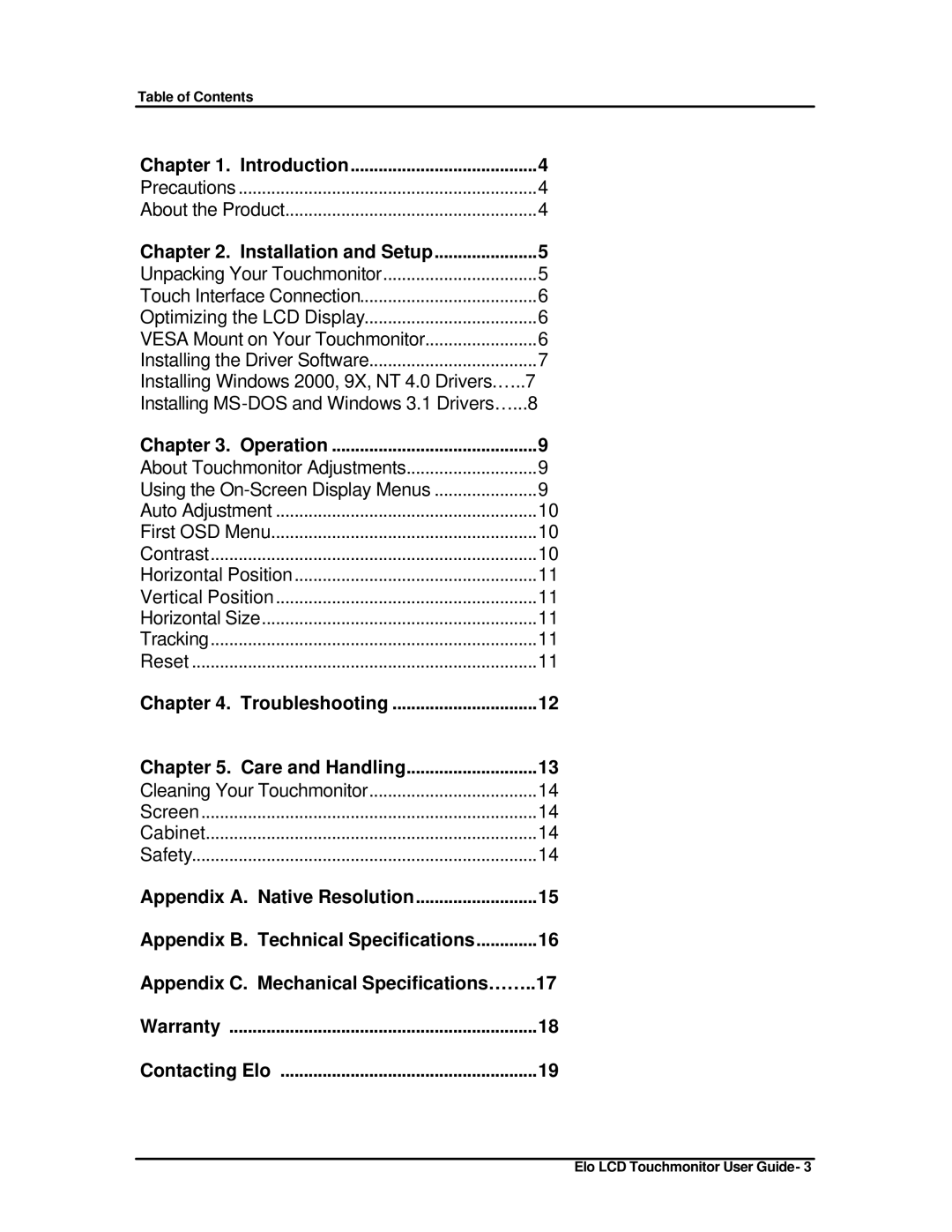 Elo TouchSystems ET1825L-8SWA-1 manual Introduction 