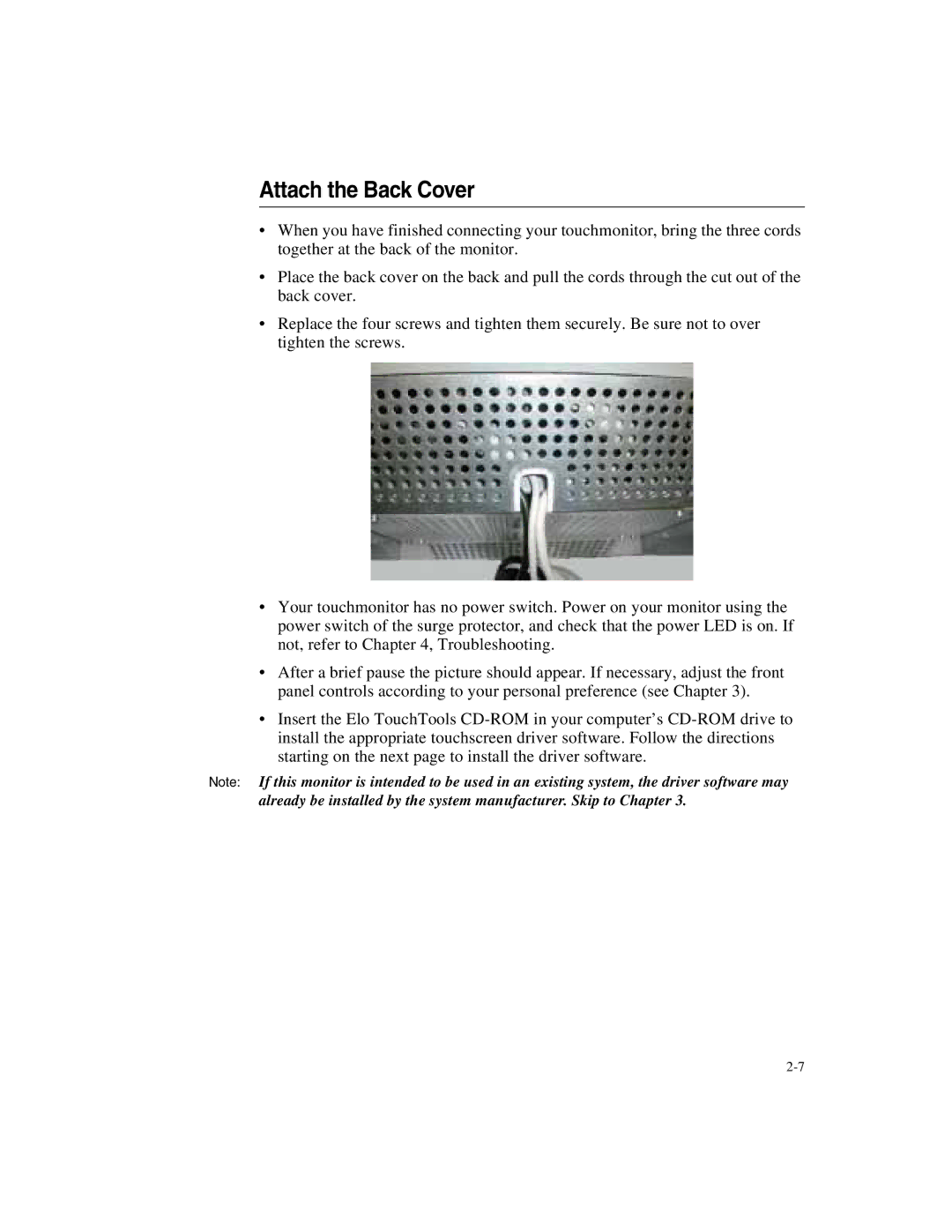 Elo TouchSystems ET1X45C-4UWE-1, ET1X45C-4SWE-1 manual Attach the Back Cover 