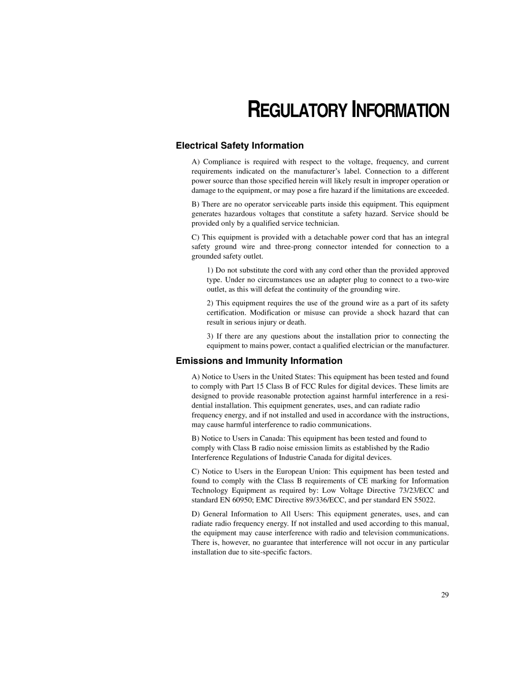 Elo TouchSystems ET1X45C-4UWE-1, ET1X45C-4SWE-1 manual Regulatory Information, Electrical Safety Information 