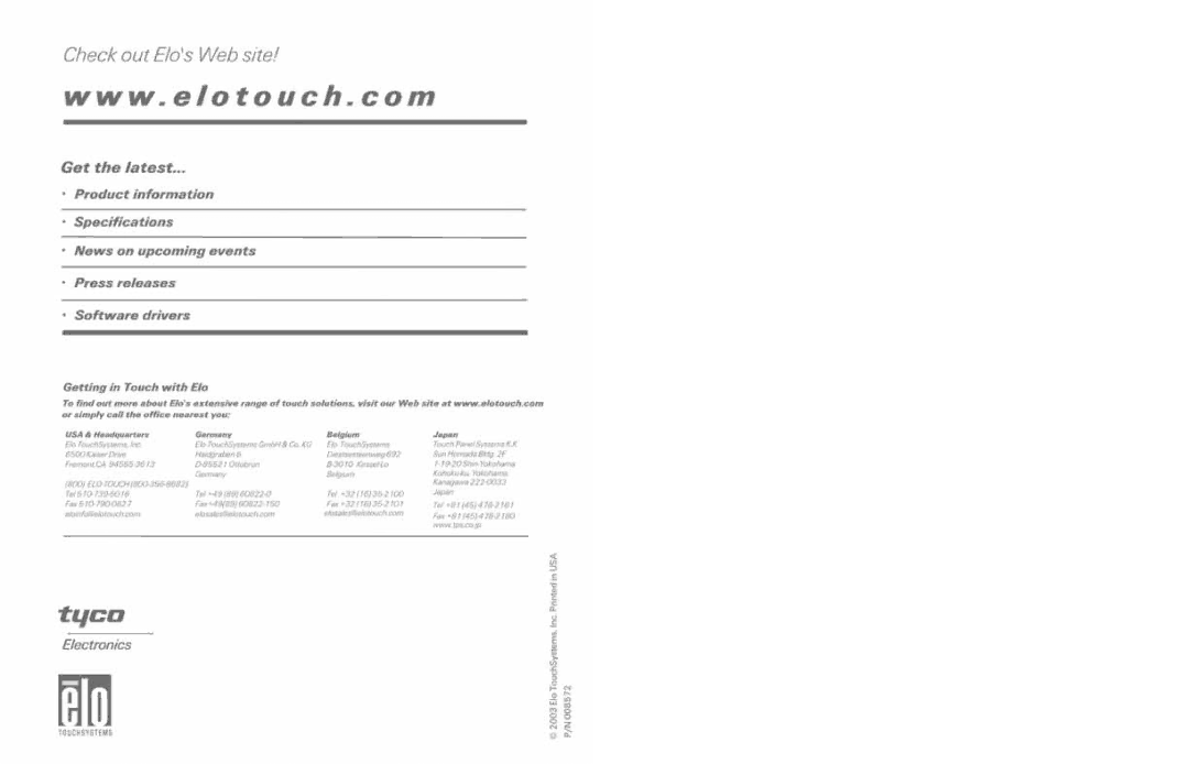 Elo TouchSystems ET1X45C-4UWE-1, ET1X45C-4SWE-1 manual 