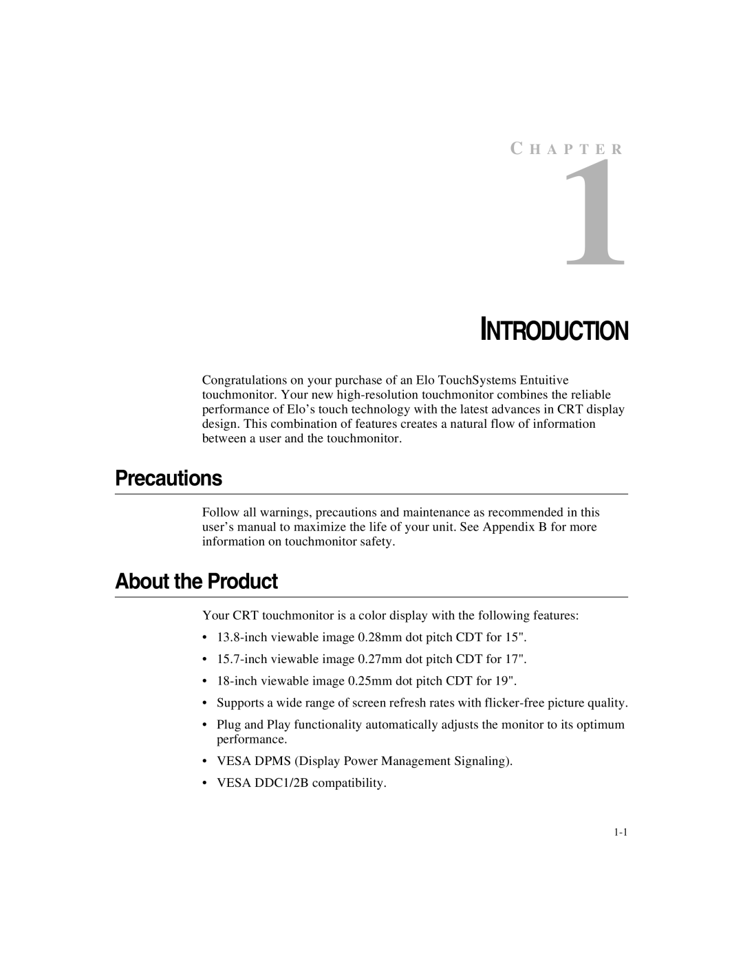 Elo TouchSystems ET1X45C-4UWE-1, ET1X45C-4SWE-1 manual Introduction, Precautions, About the Product 