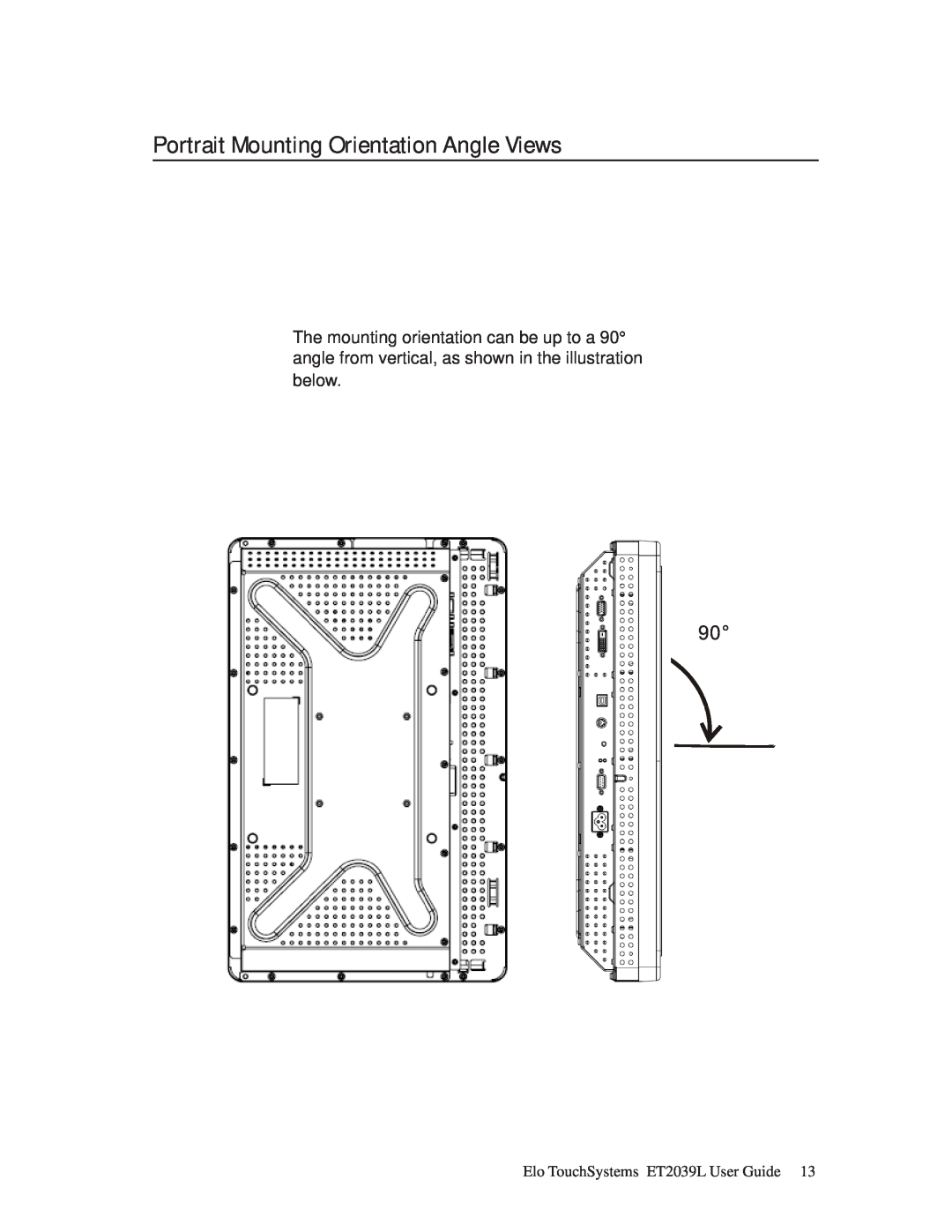 Elo TouchSystems ET2039L manual Portrait Mounting Orientation Angle Views 