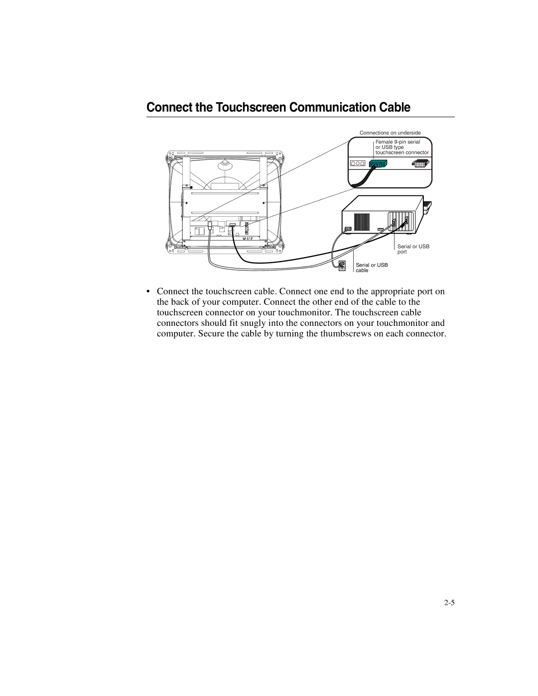 Elo TouchSystems ET2187C-4XWA-1, ET1X8XC-4XWA-1 manual Connect the Touchscreen Communication Cable 