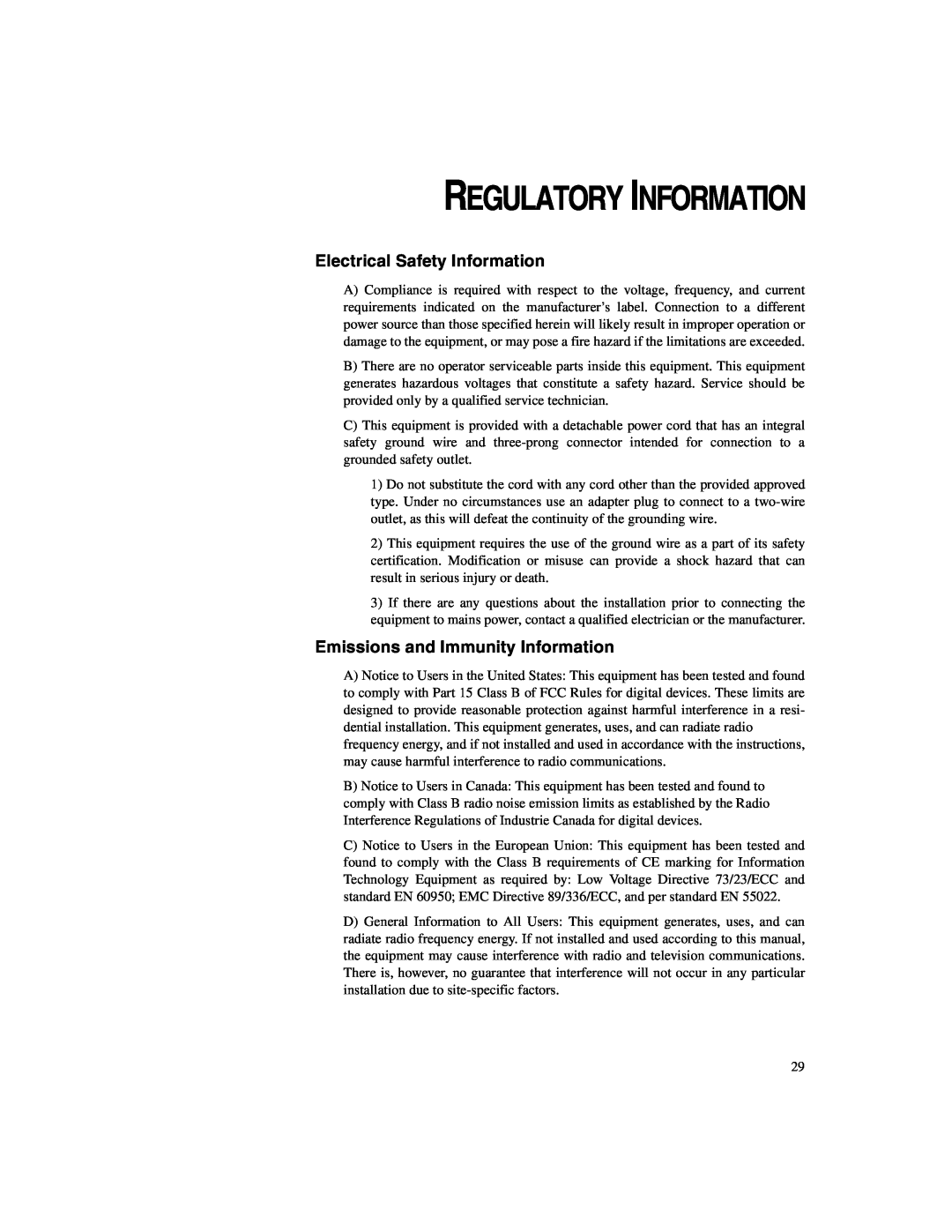 Elo TouchSystems ET2187C-4XWA-1 Regulatory Information, Electrical Safety Information, Emissions and Immunity Information 