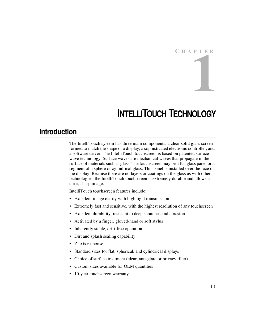 Elo TouchSystems IntelliTouch SecureTouch manual Intellitouch Technology, Introduction 