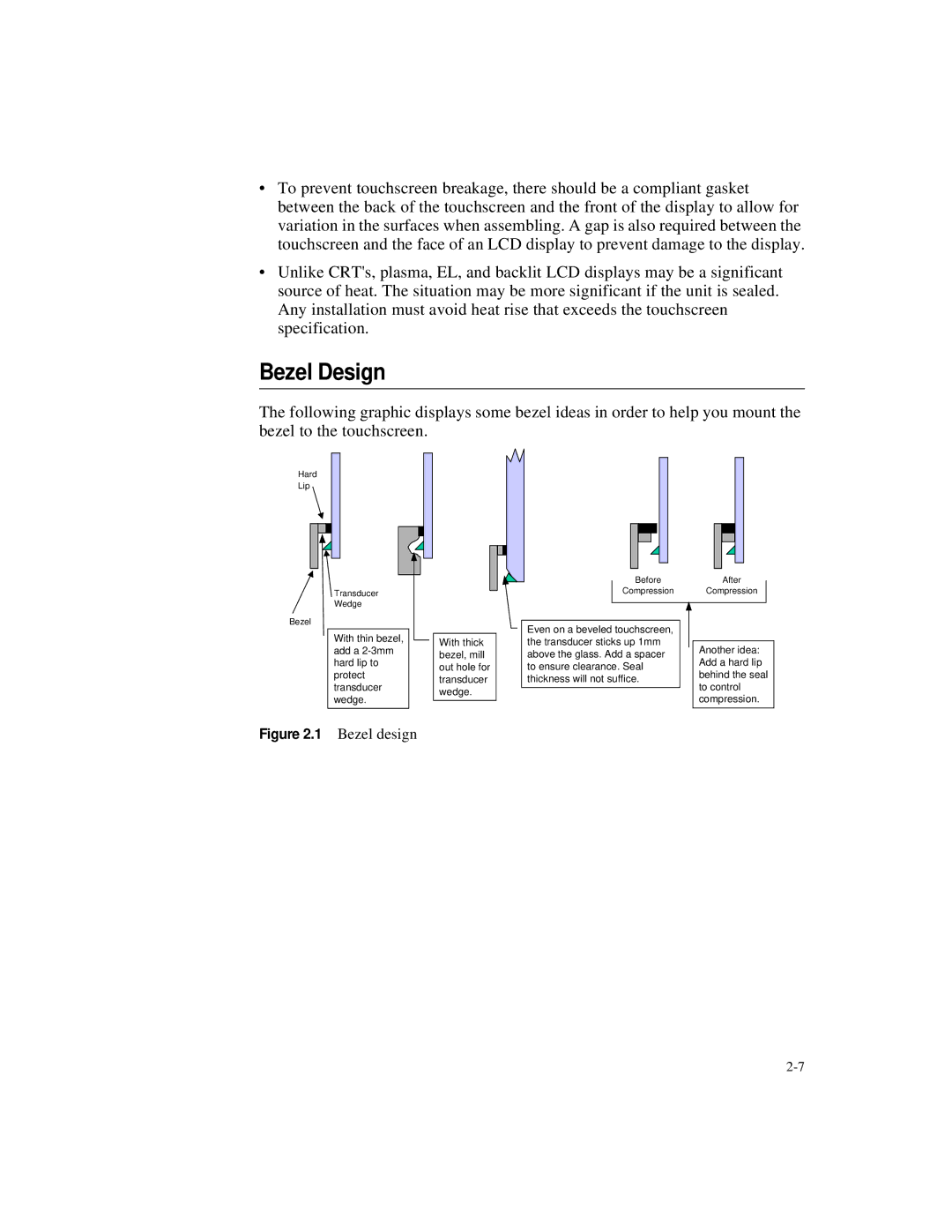 Elo TouchSystems IntelliTouch SecureTouch manual Bezel Design, Bezel design 