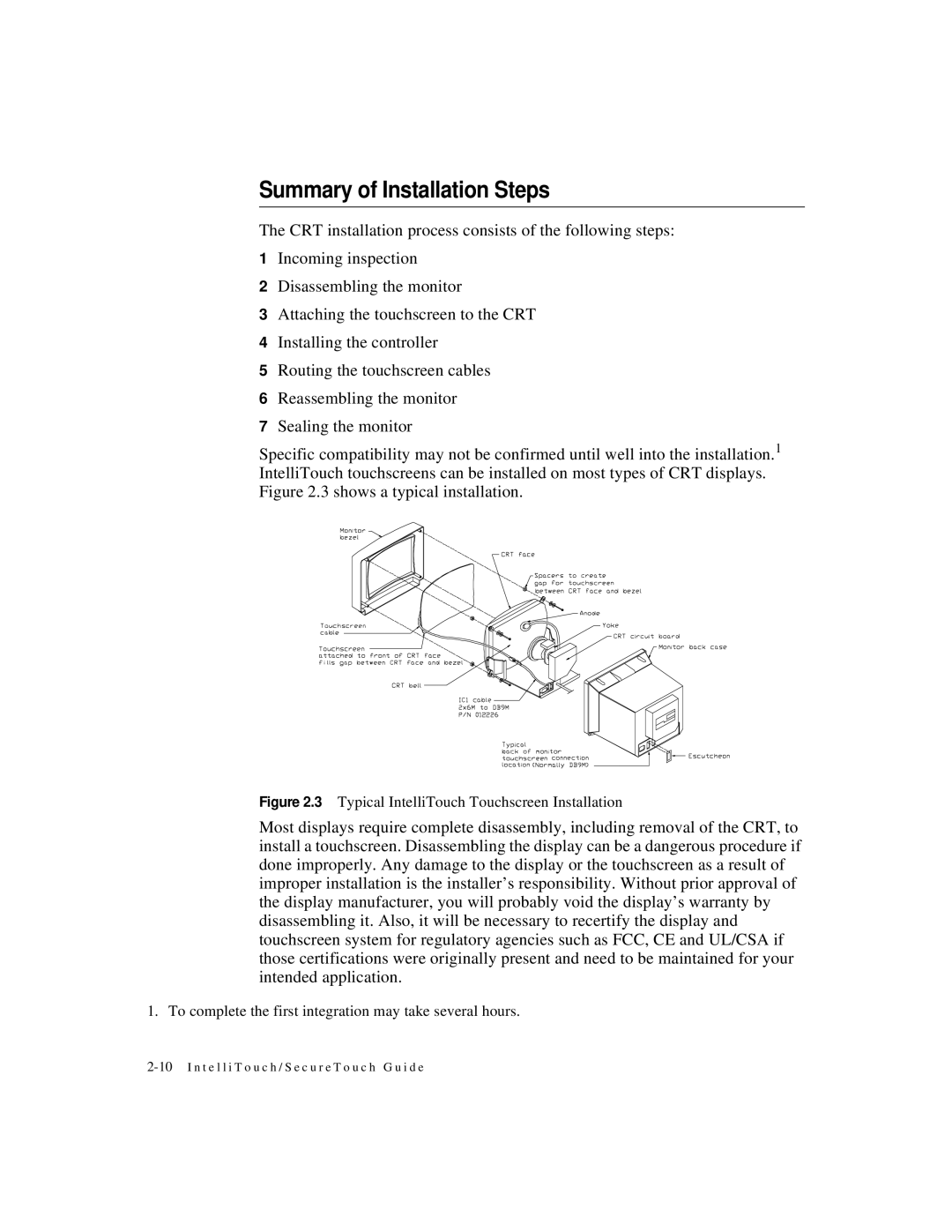 Elo TouchSystems IntelliTouch SecureTouch Summary of Installation Steps, Typical IntelliTouch Touchscreen Installation 