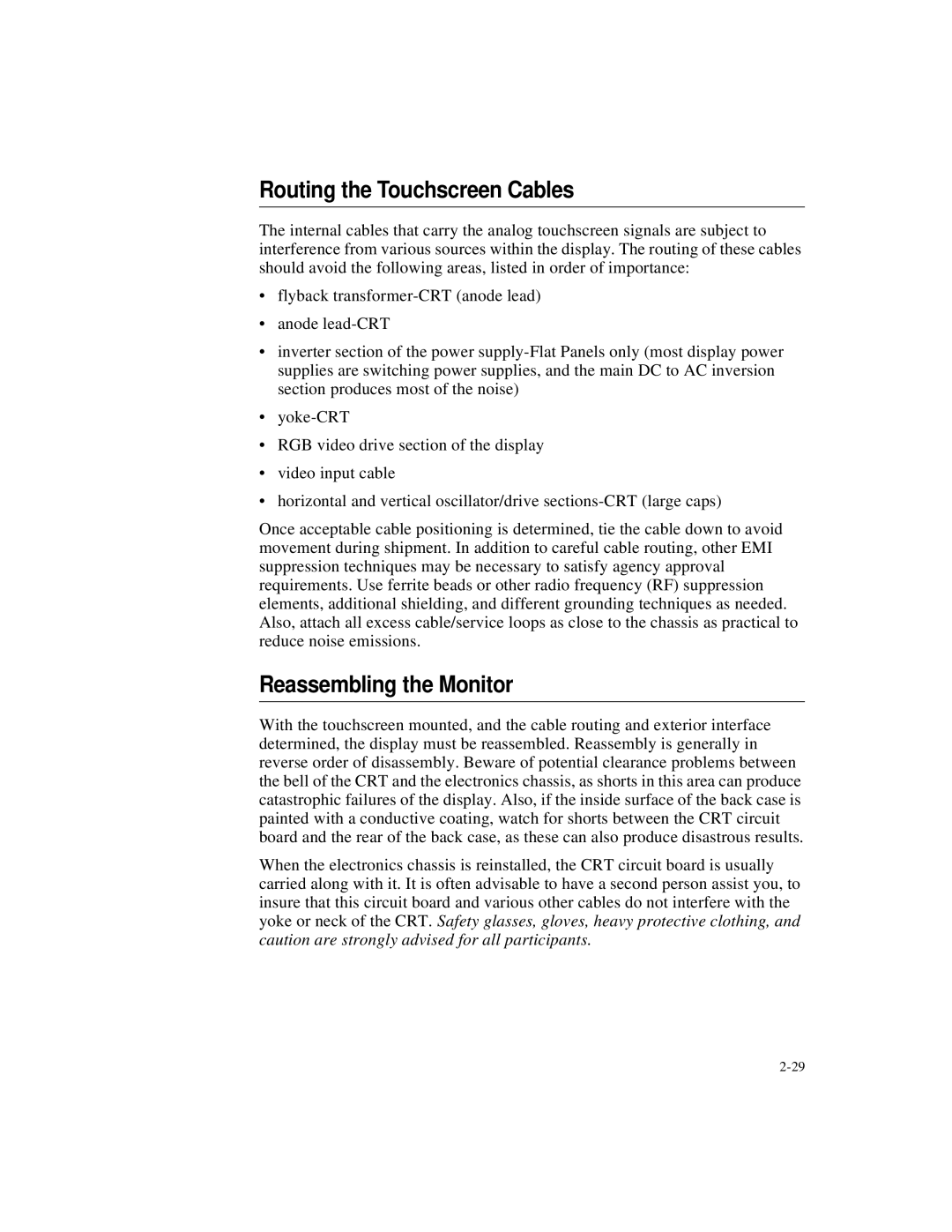 Elo TouchSystems IntelliTouch SecureTouch manual Routing the Touchscreen Cables, Reassembling the Monitor 