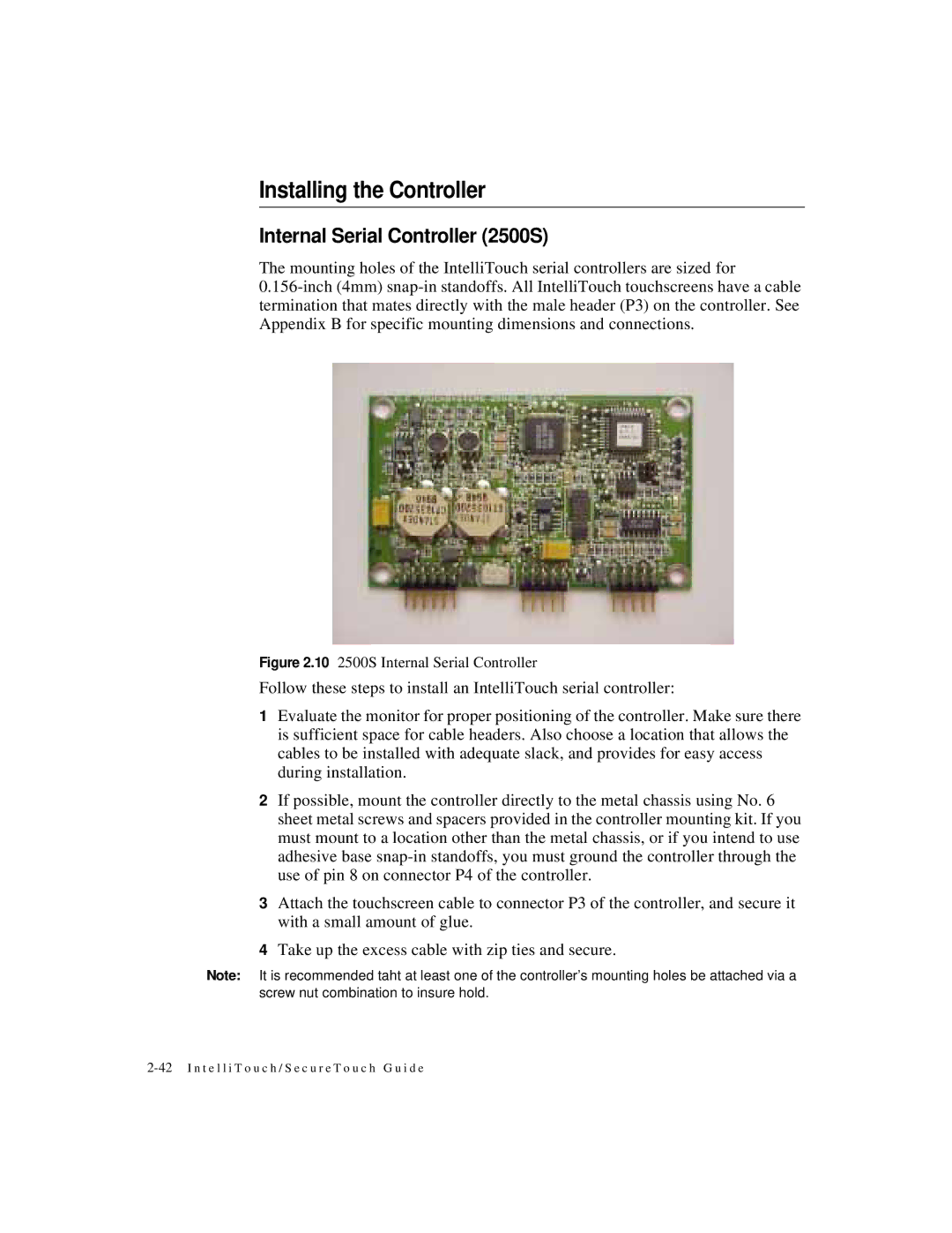 Elo TouchSystems IntelliTouch SecureTouch manual 10 2500S Internal Serial Controller 