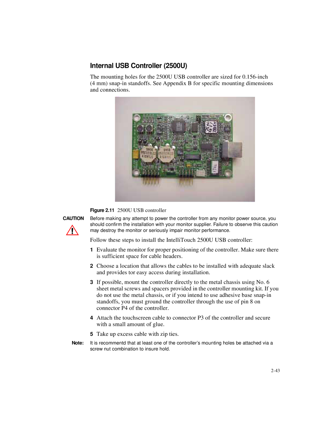 Elo TouchSystems IntelliTouch SecureTouch manual 11 2500U USB controller 