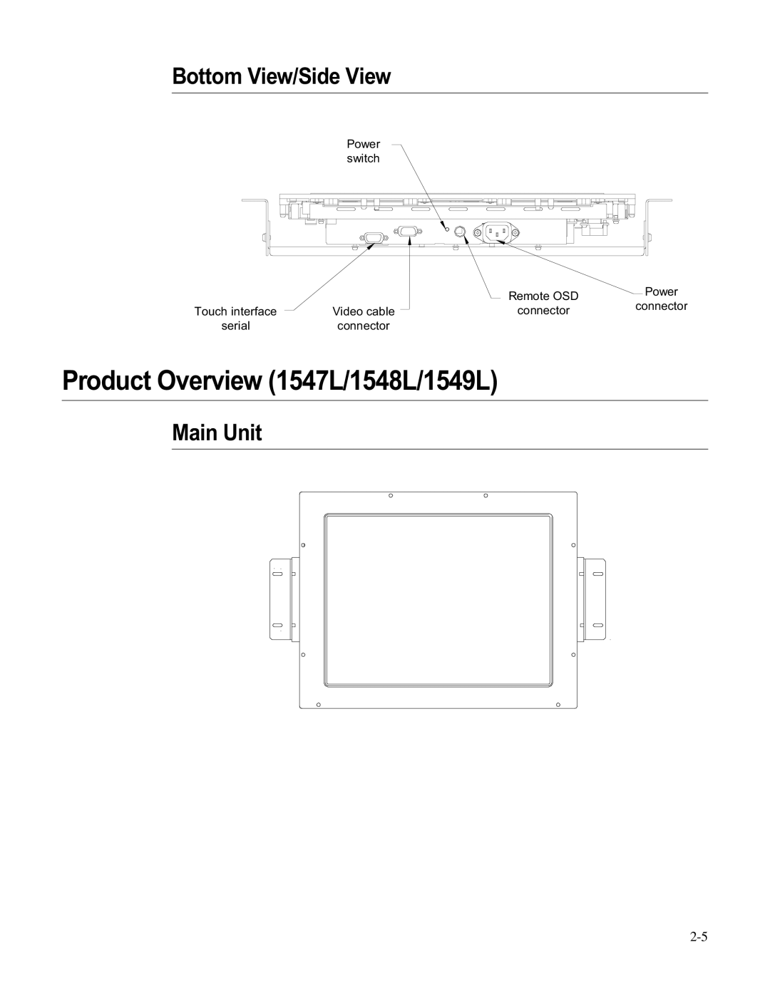 Elo TouchSystems LCD manual Product Overview 1547L/1548L/1549L 