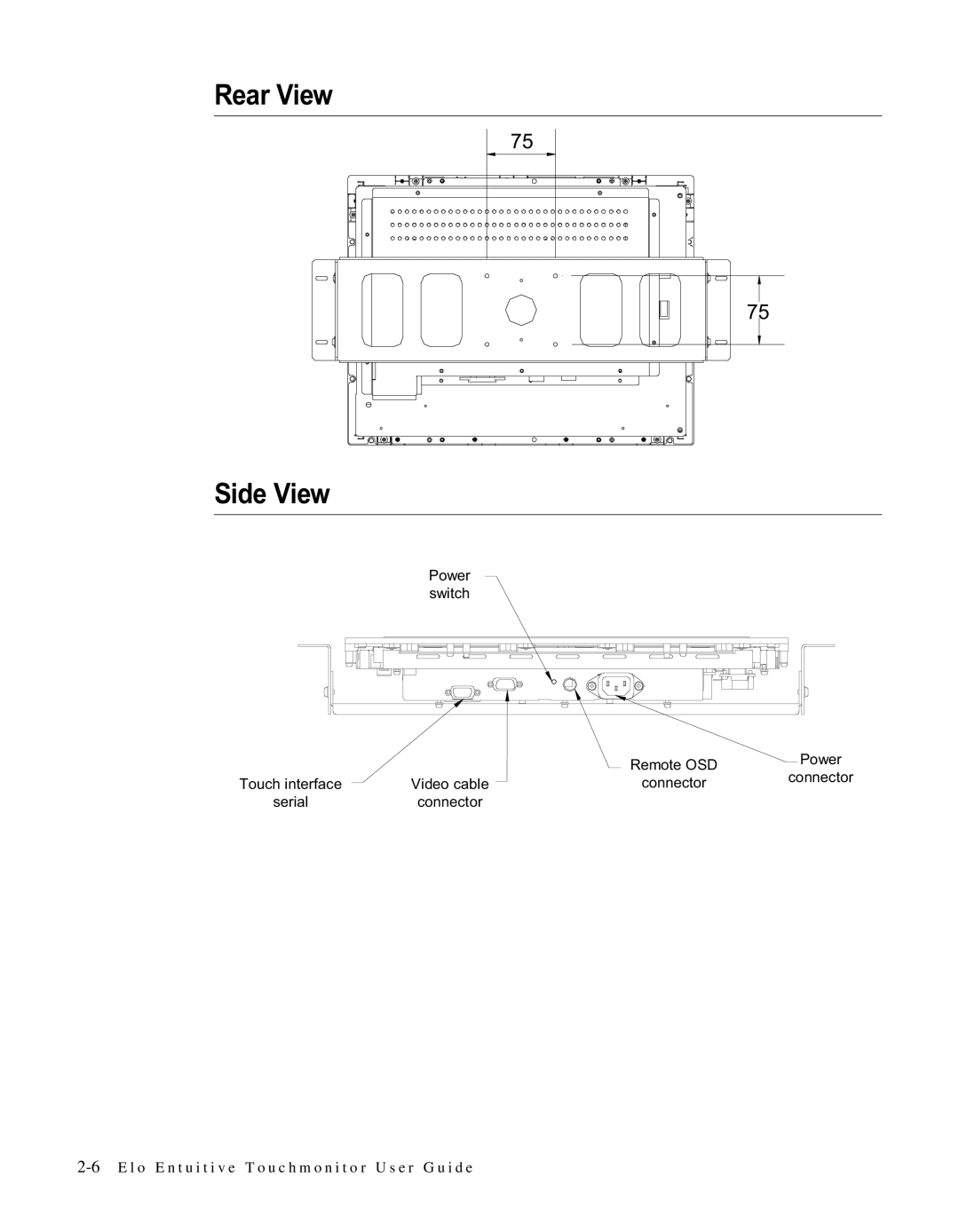 Elo TouchSystems LCD manual Rear View Side View 