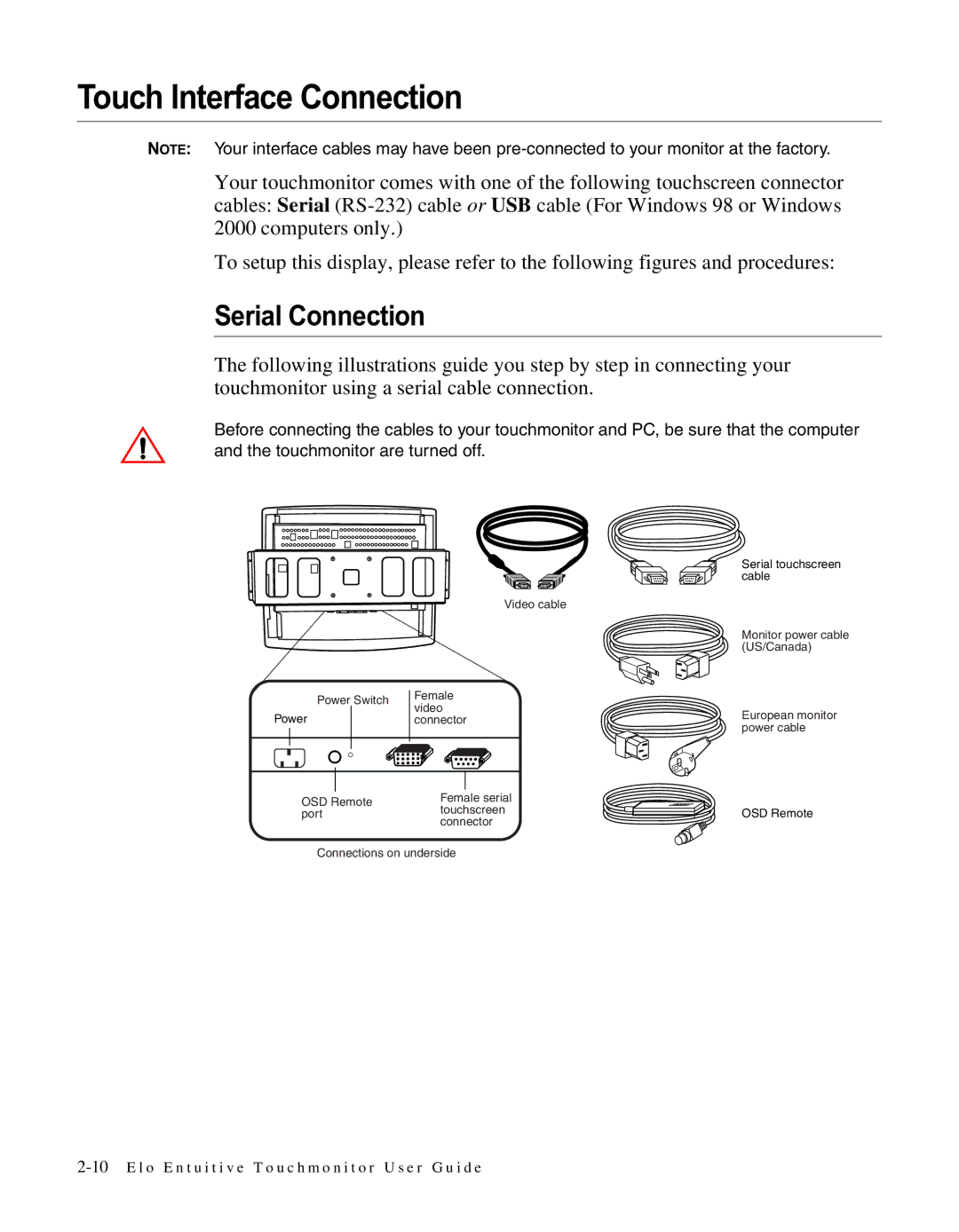 Elo TouchSystems LCD manual Touch Interface Connection, Serial Connection 