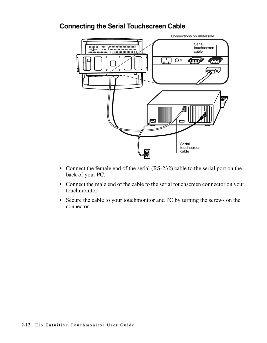 Elo TouchSystems LCD manual Connecting the Serial Touchscreen Cable 