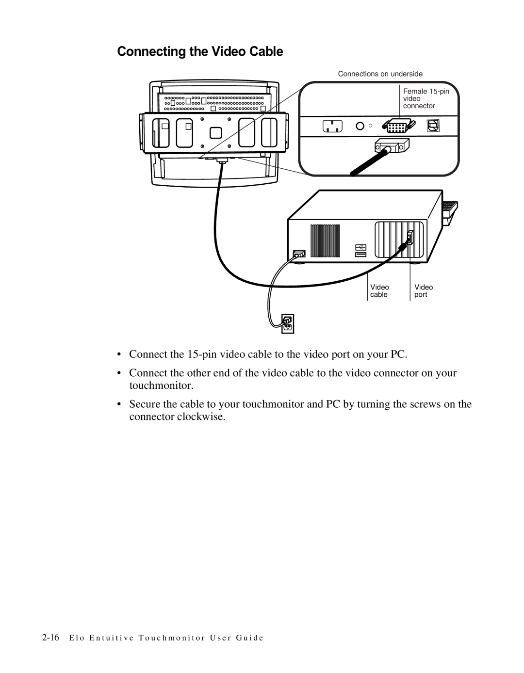 Elo TouchSystems LCD manual Video cable Video port 