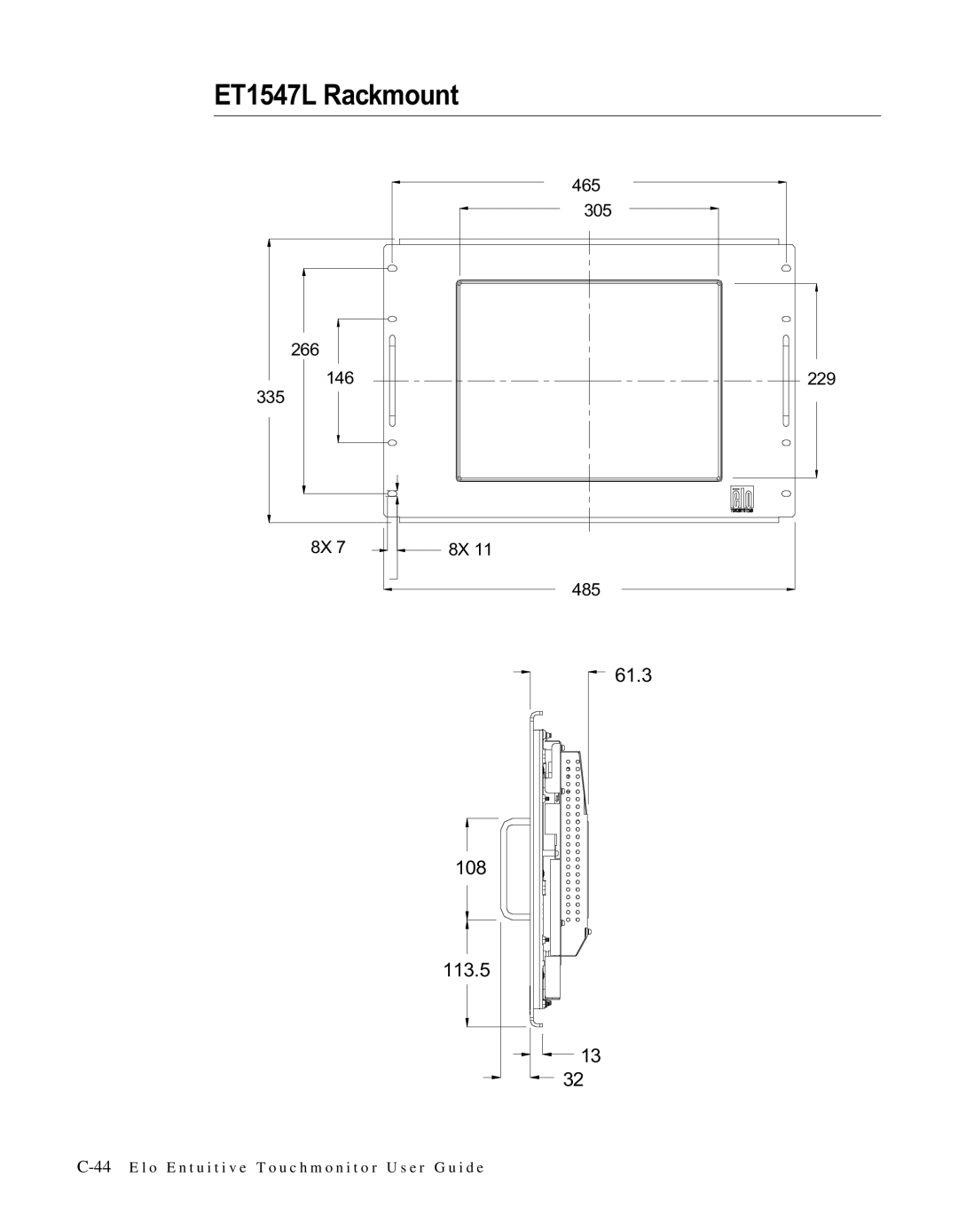 Elo TouchSystems LCD manual ET1547L Rackmount 