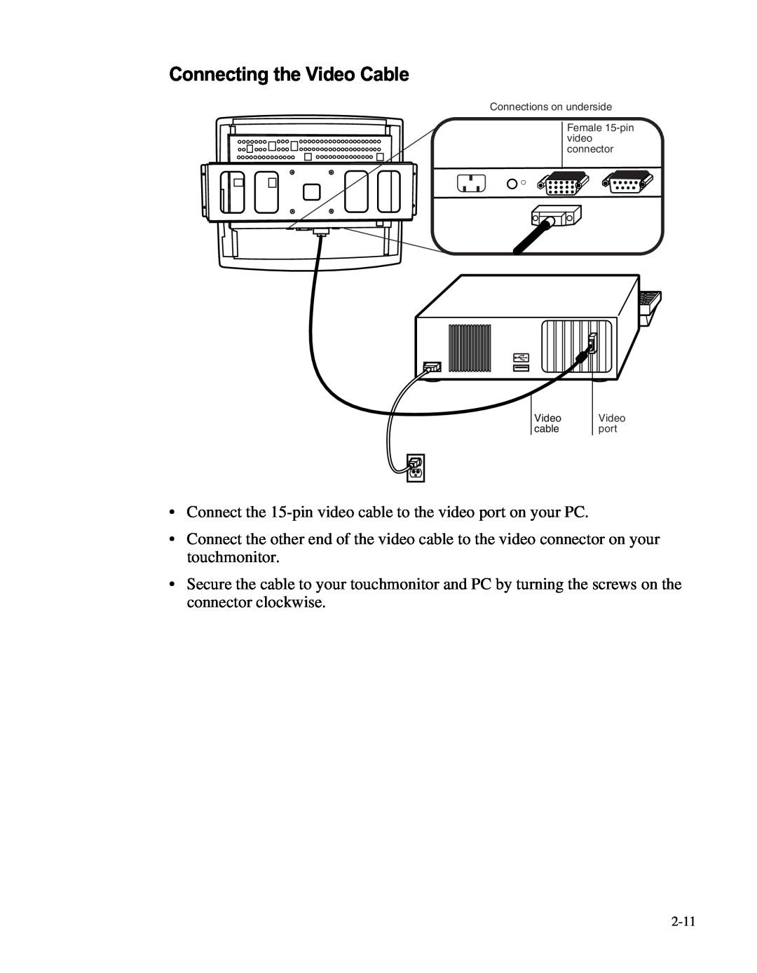 Elo TouchSystems LCD manual Connecting the Video Cable 