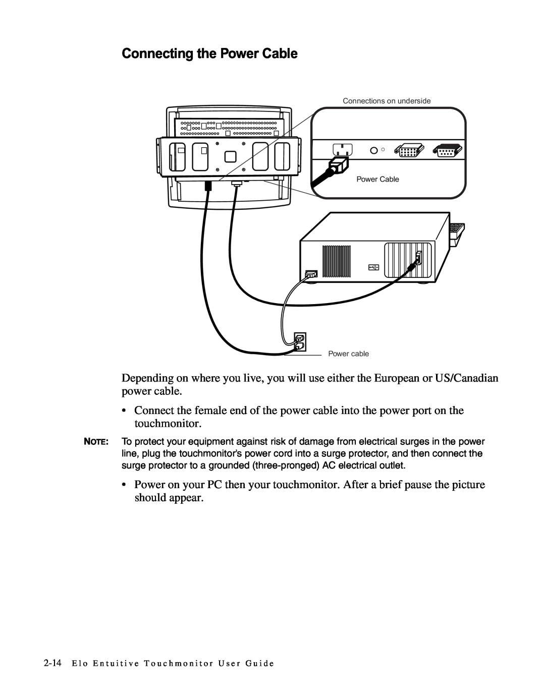Elo TouchSystems LCD manual Connecting the Power Cable 
