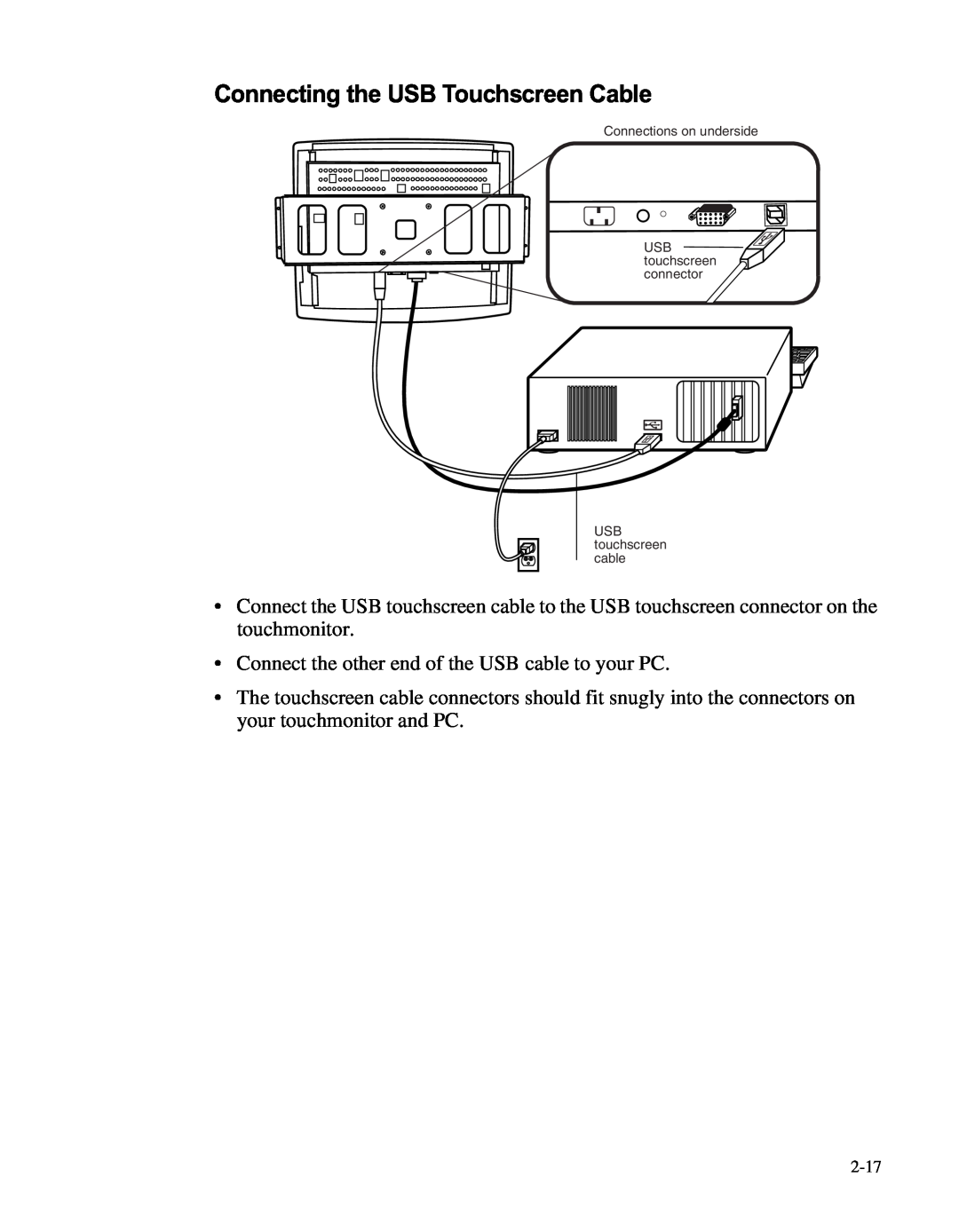 Elo TouchSystems LCD manual Connecting the USB Touchscreen Cable 