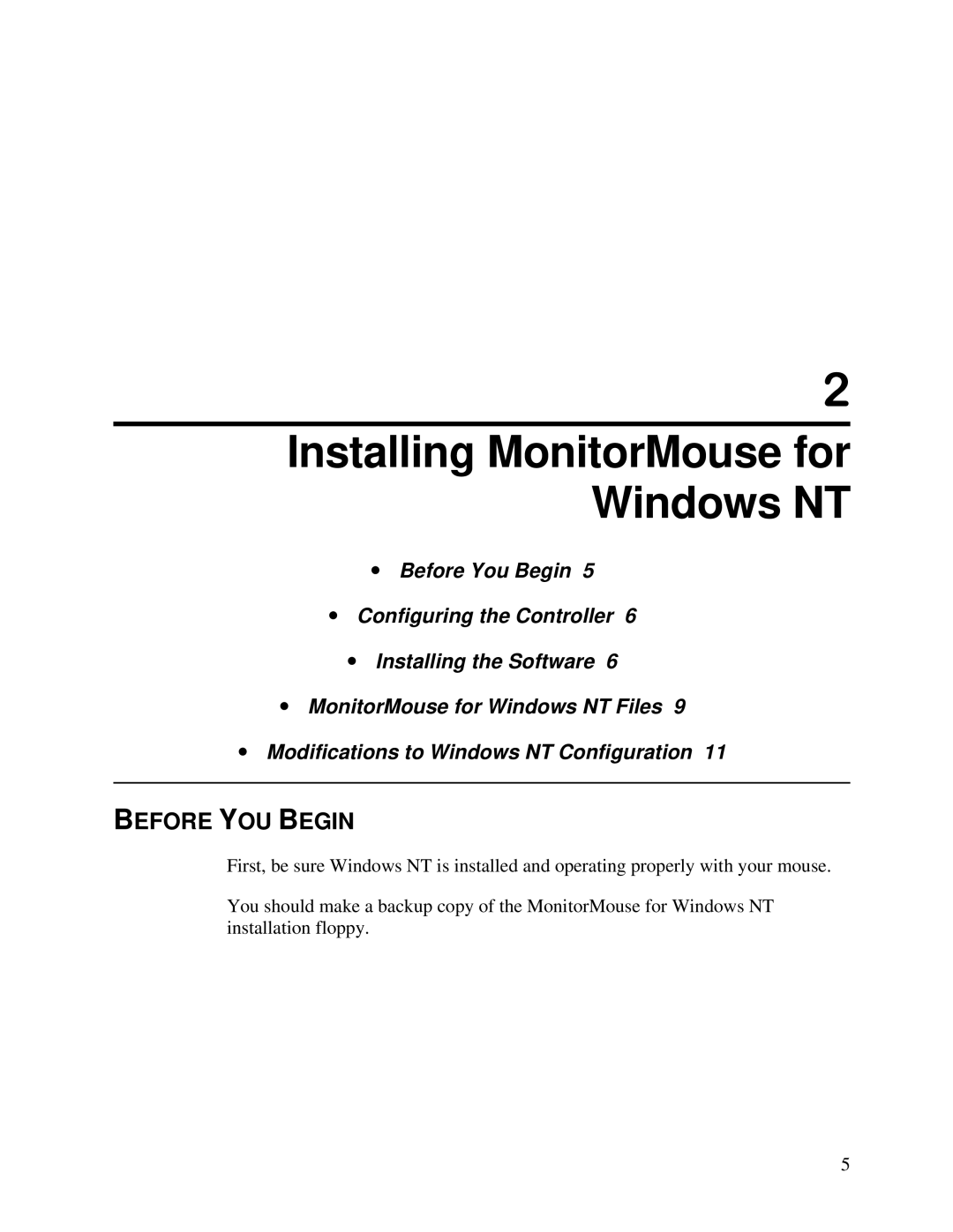 Elo TouchSystems MonitorMouse FOR WINDOWS NT Version 2.0 manual Installing MonitorMouse for Windows NT, Before YOU Begin 