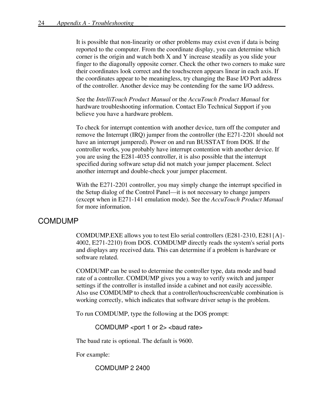 Elo TouchSystems MonitorMouse FOR WINDOWS NT Version 2.0 manual Comdump 