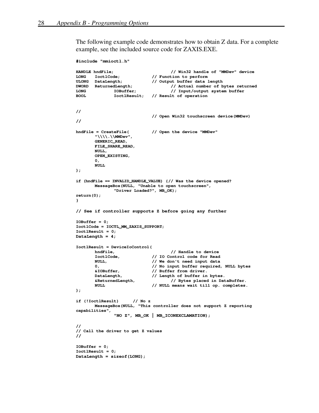 Elo TouchSystems MonitorMouse FOR WINDOWS NT Version 2.0 manual Appendix B Programming Options, Bool 