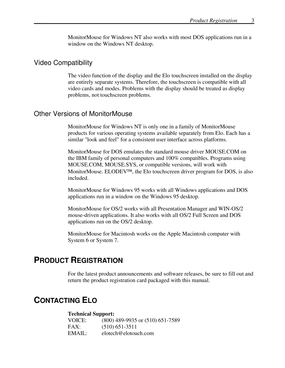 Elo TouchSystems MonitorMouse FOR WINDOWS NT Version 2.0 manual Video Compatibility, Other Versions of MonitorMouse 