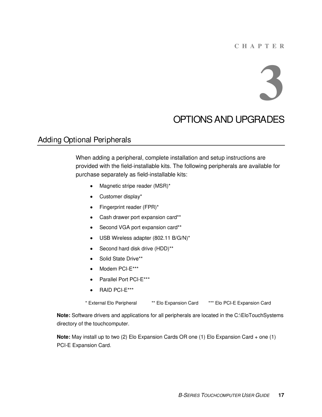 Elo TouchSystems SW 601075 manual Options and Upgrades, Adding Optional Peripherals 