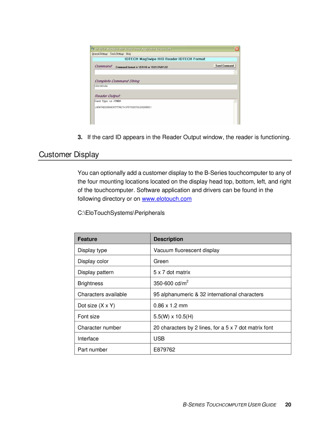 Elo TouchSystems SW 601075 manual Customer Display, EloTouchSystems\Peripherals 