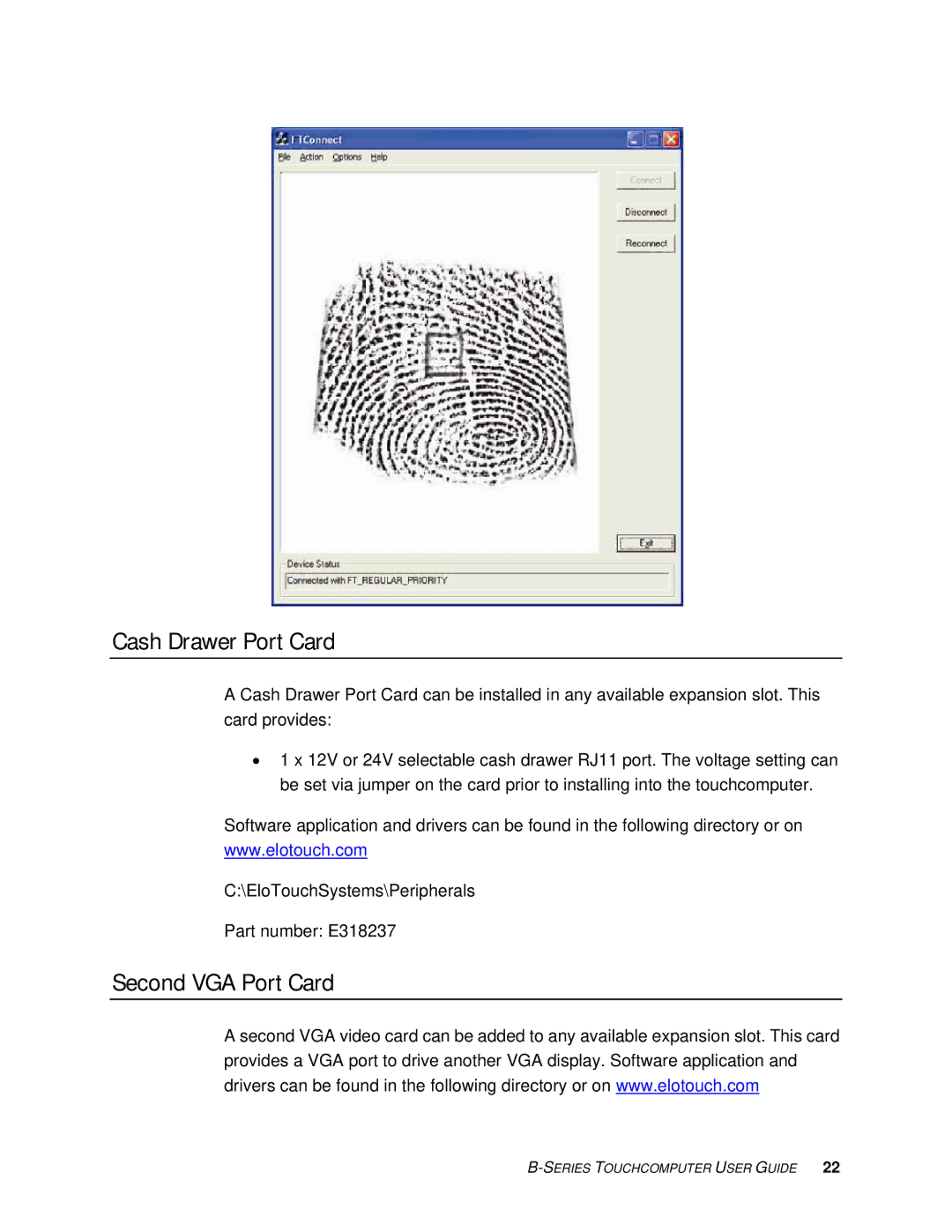 Elo TouchSystems SW 601075 manual Cash Drawer Port Card, Second VGA Port Card 