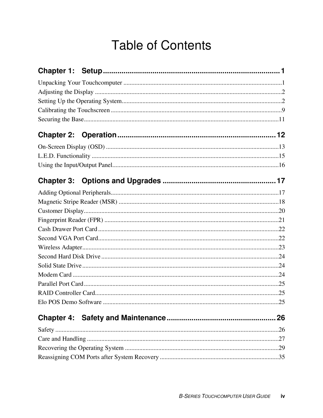 Elo TouchSystems SW 601075 manual Table of Contents 