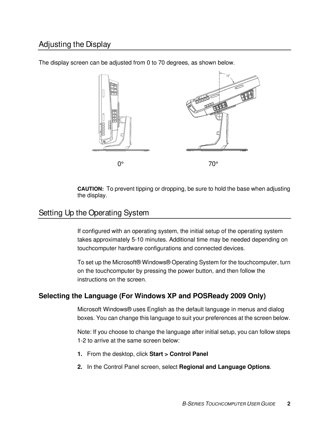 Elo TouchSystems SW 601075 manual Adjusting the Display, Setting Up the Operating System 