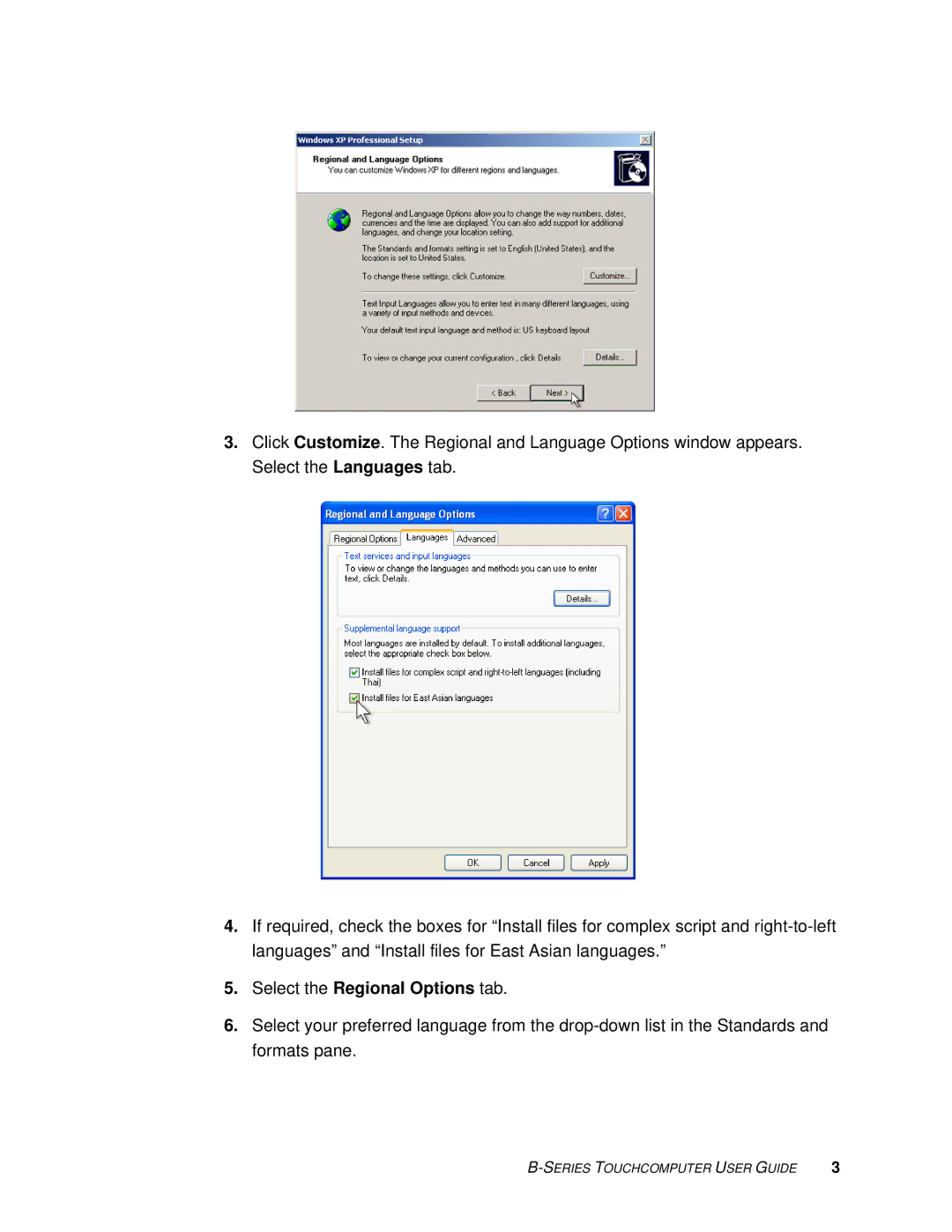 Elo TouchSystems SW 601075 manual Select the Regional Options tab 