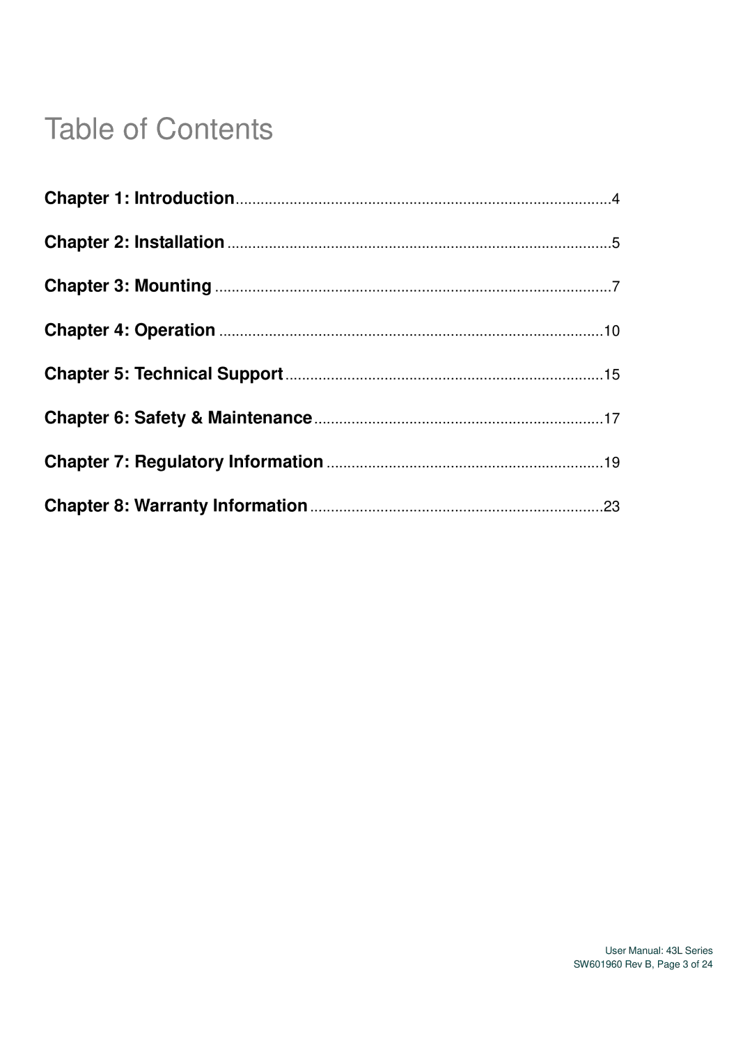 Elo TouchSystems SW601960 user manual Table of Contents 