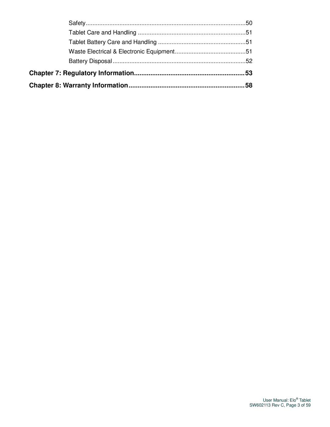 Elo TouchSystems SW602113 manual Regulatory Information Warranty Information 