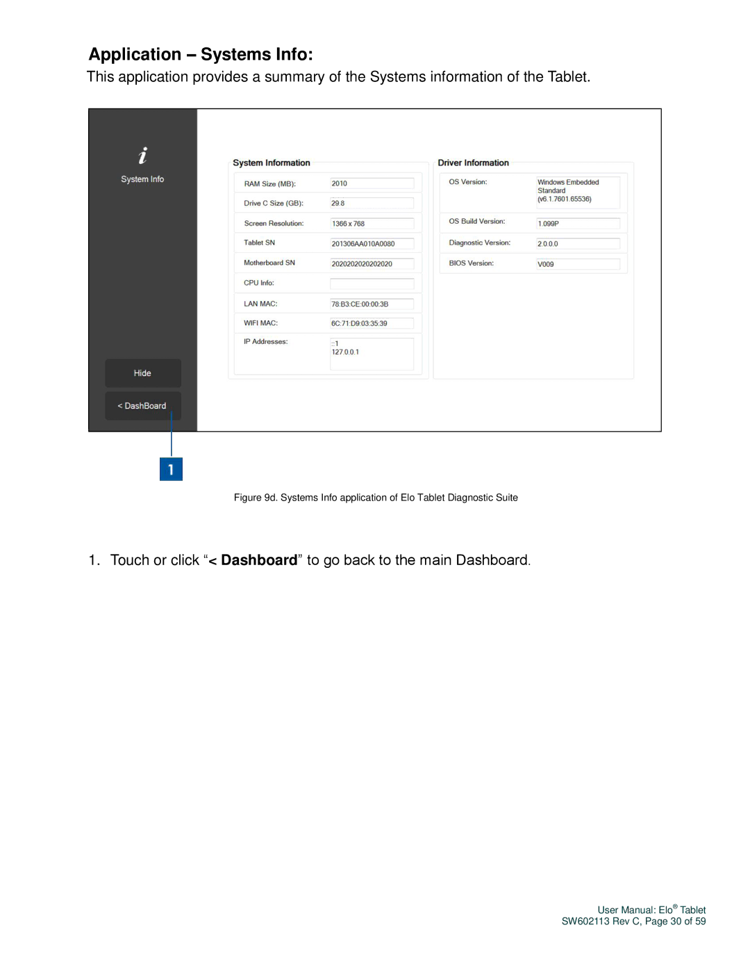 Elo TouchSystems SW602113 manual Application Systems Info, Systems Info application of Elo Tablet Diagnostic Suite 