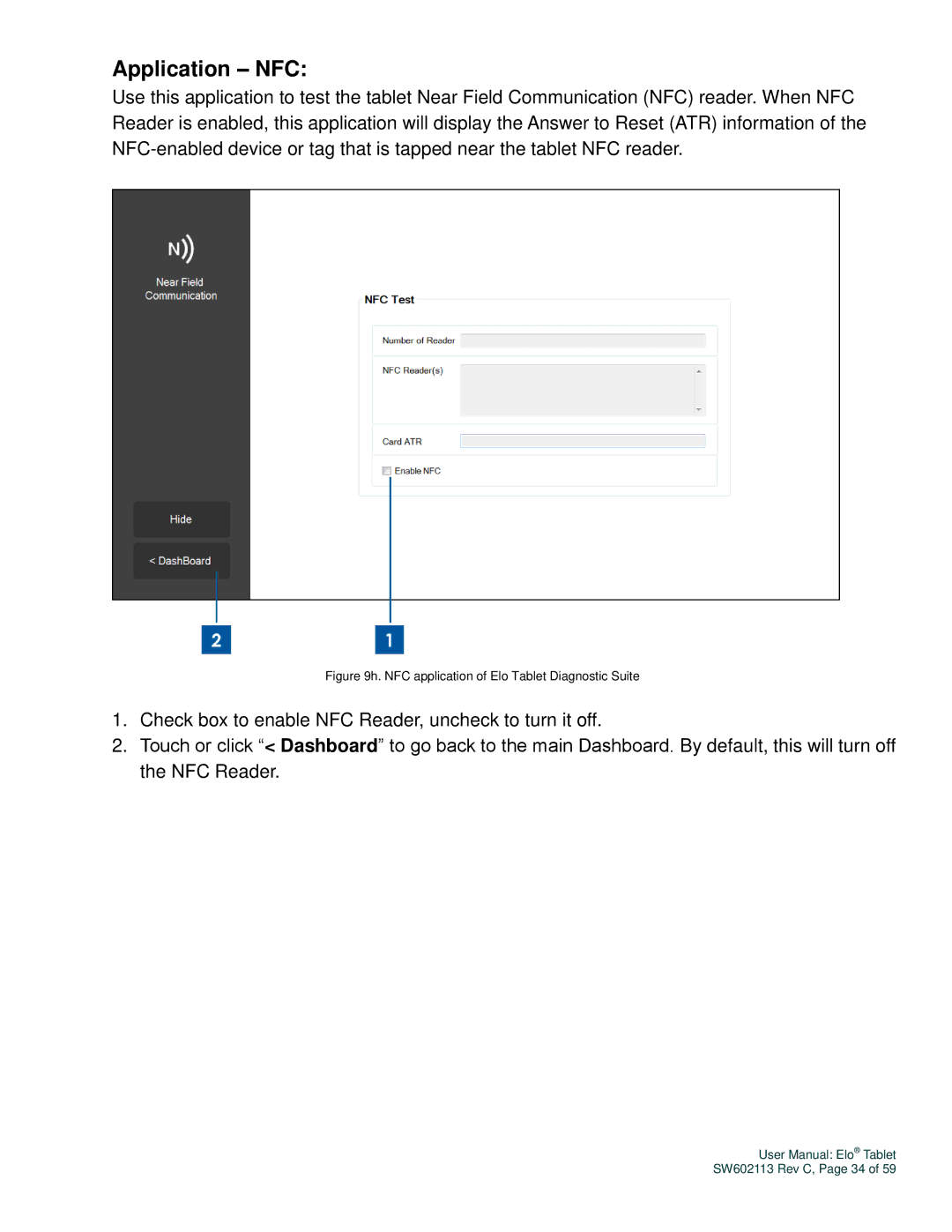 Elo TouchSystems SW602113 manual Application NFC, NFC application of Elo Tablet Diagnostic Suite 