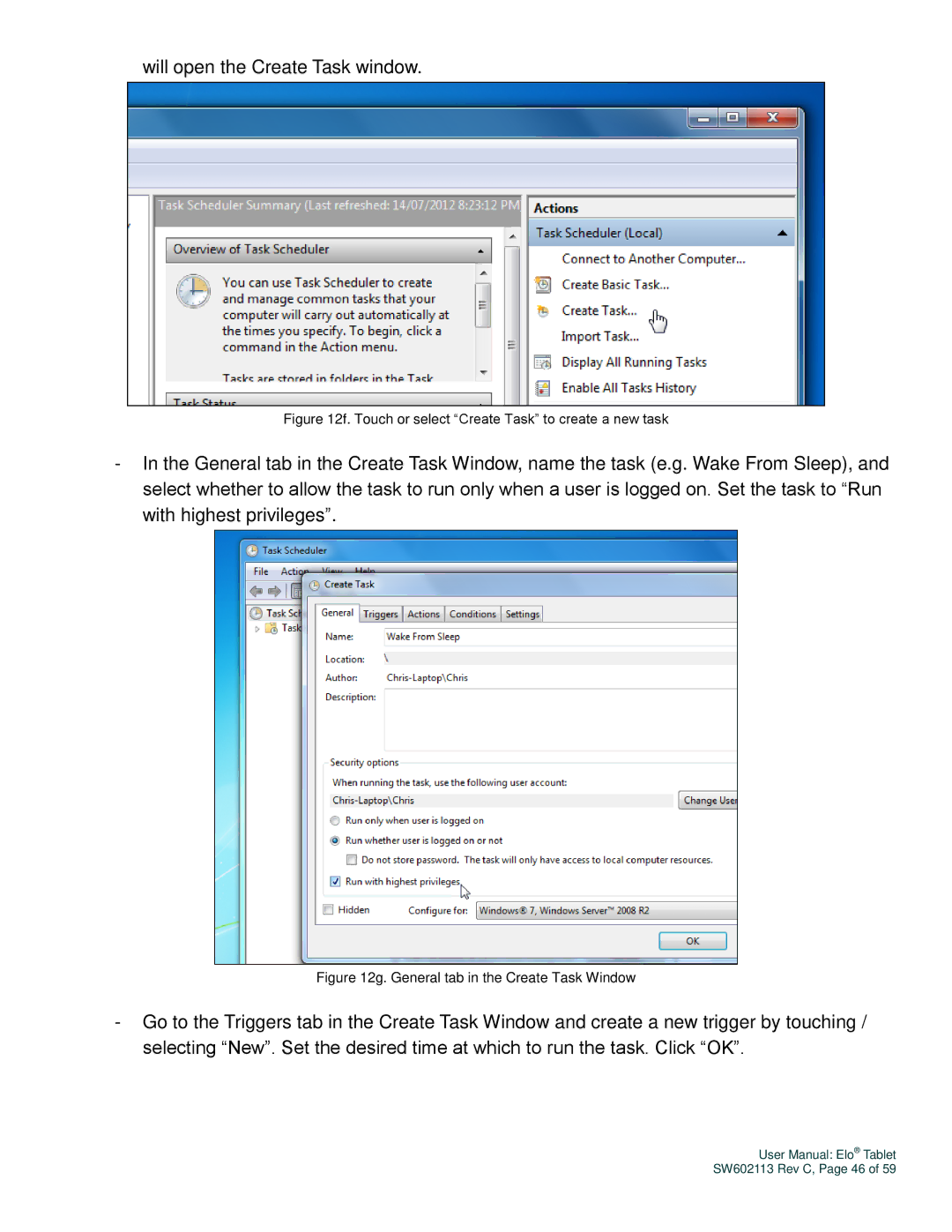 Elo TouchSystems SW602113 manual Will open the Create Task window 