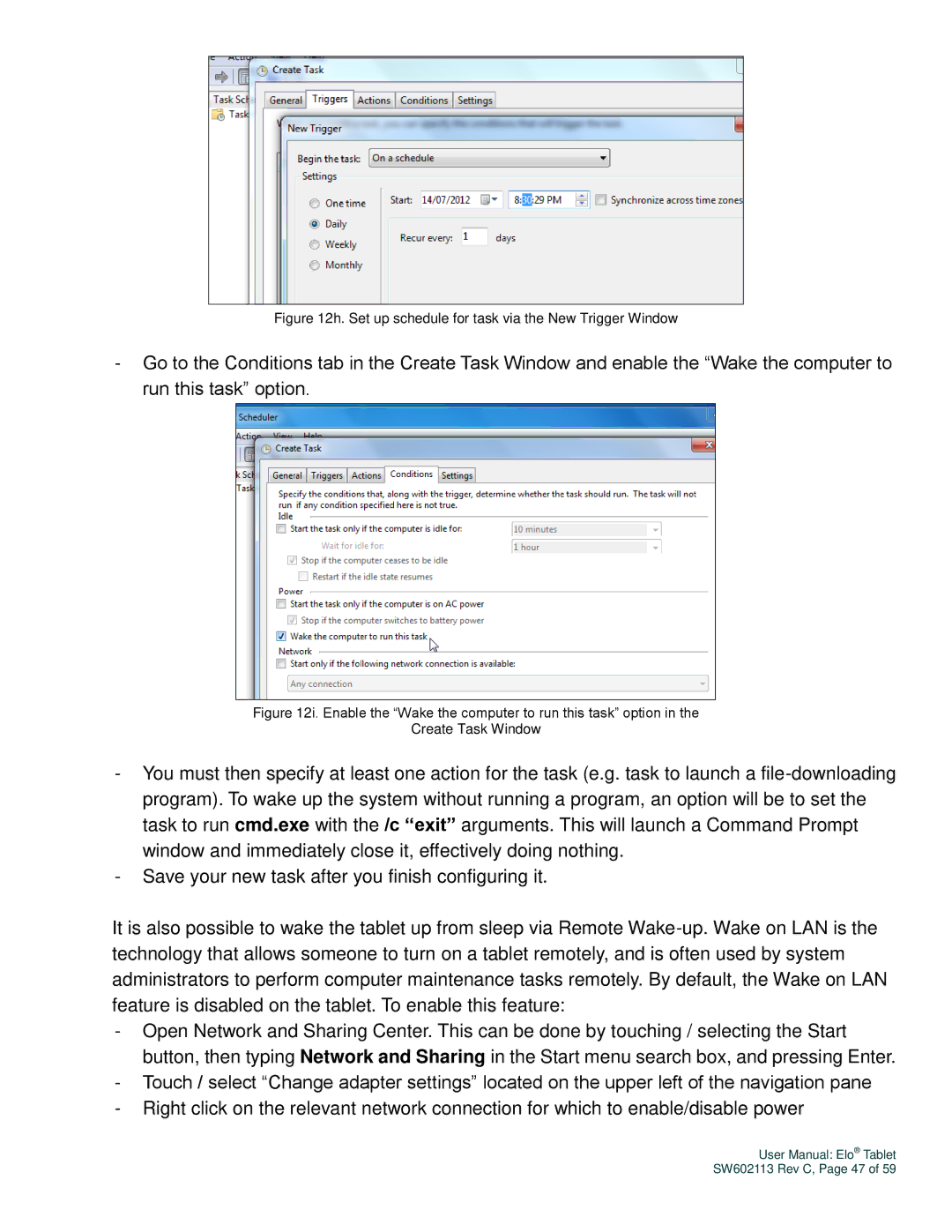 Elo TouchSystems SW602113 manual Set up schedule for task via the New Trigger Window 