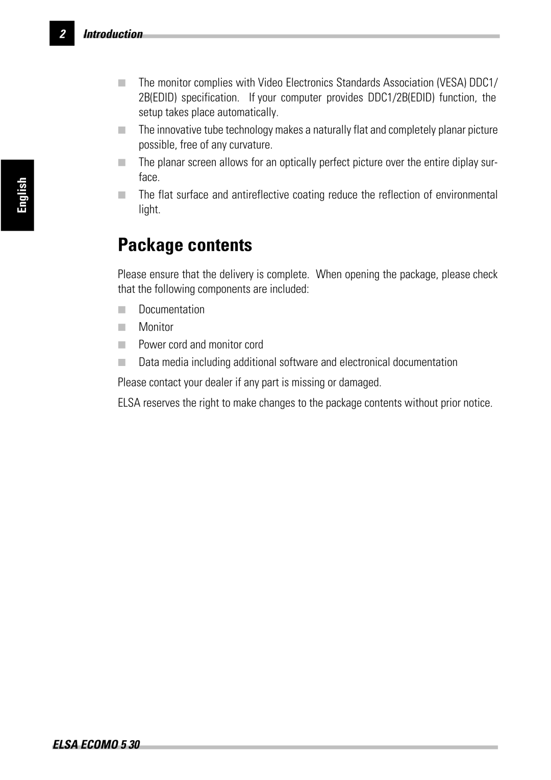 ELSA 530 manual Package contents 