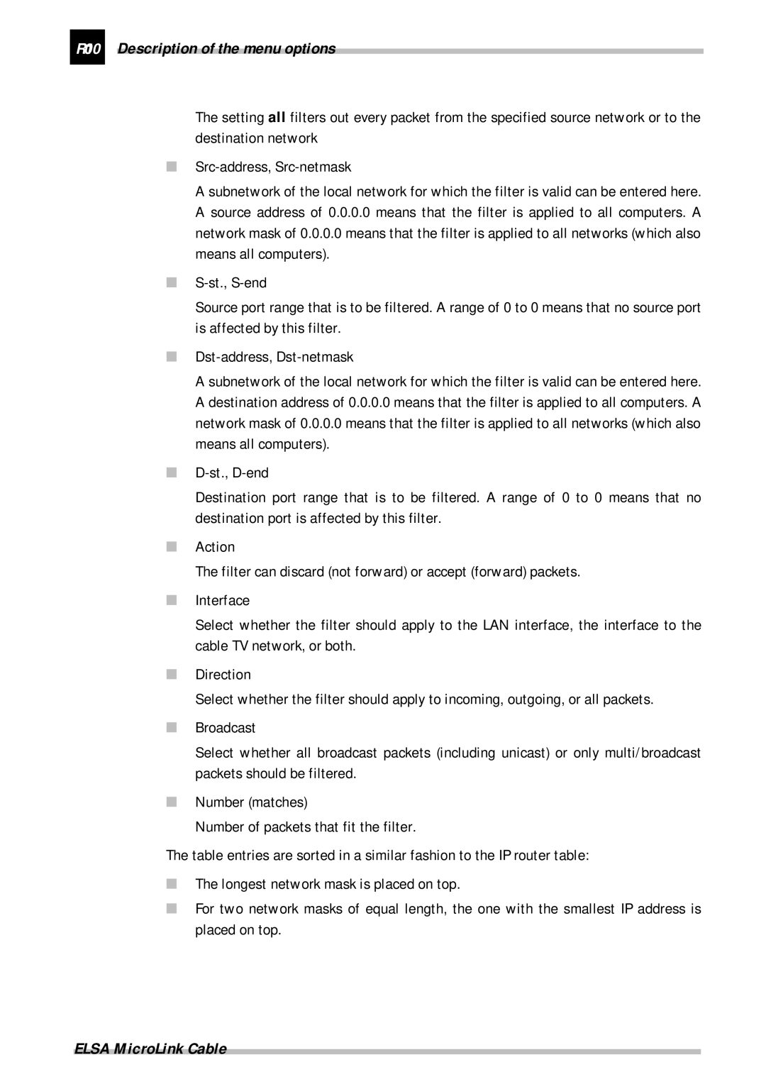 ELSA Cable manual R10 Description of the menu options 