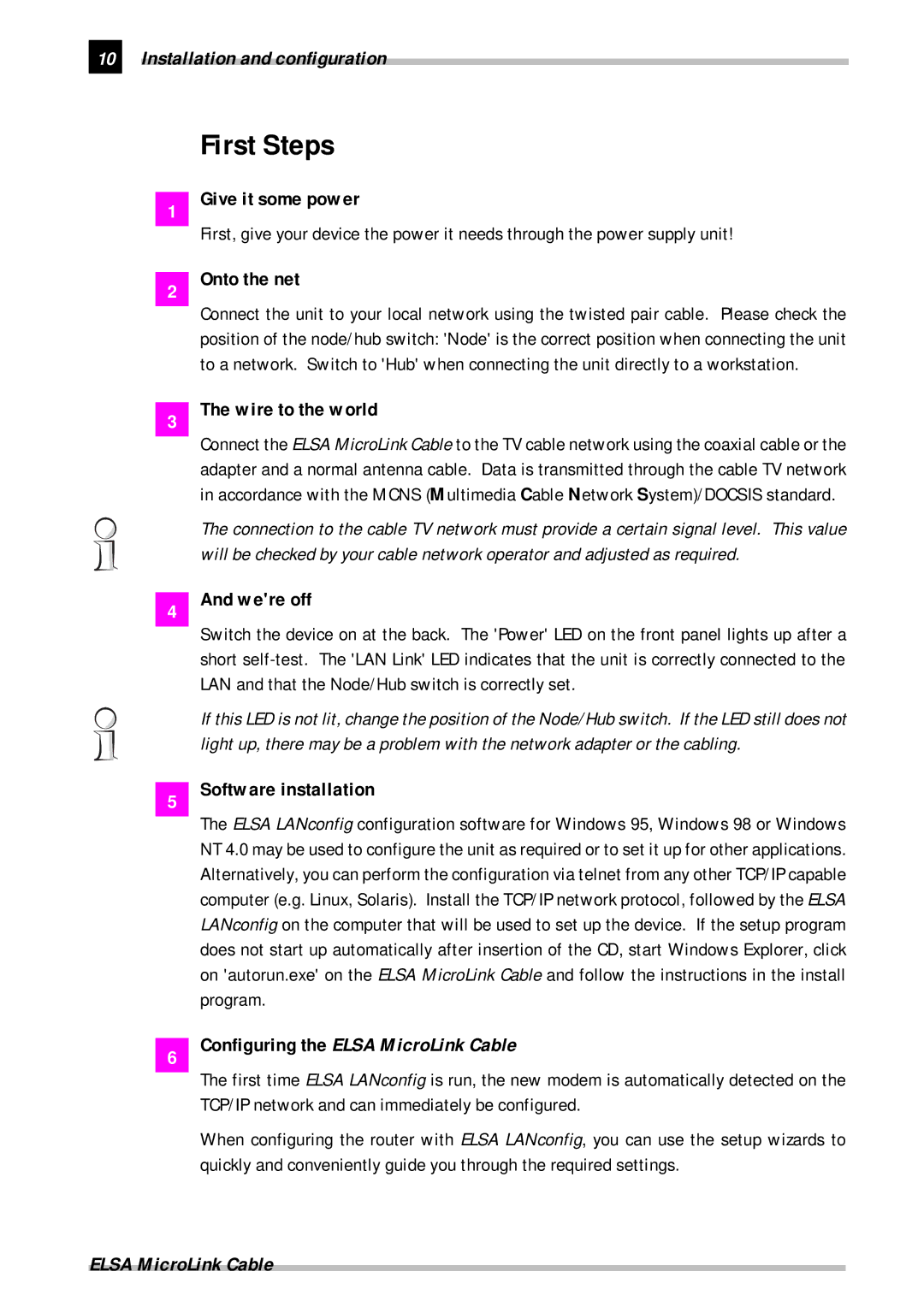 ELSA manual First Steps, Configuring the Elsa MicroLink Cable 