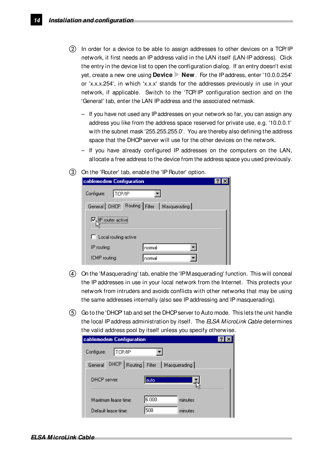 ELSA Cable manual On the Router tab, enable the IP Router option 