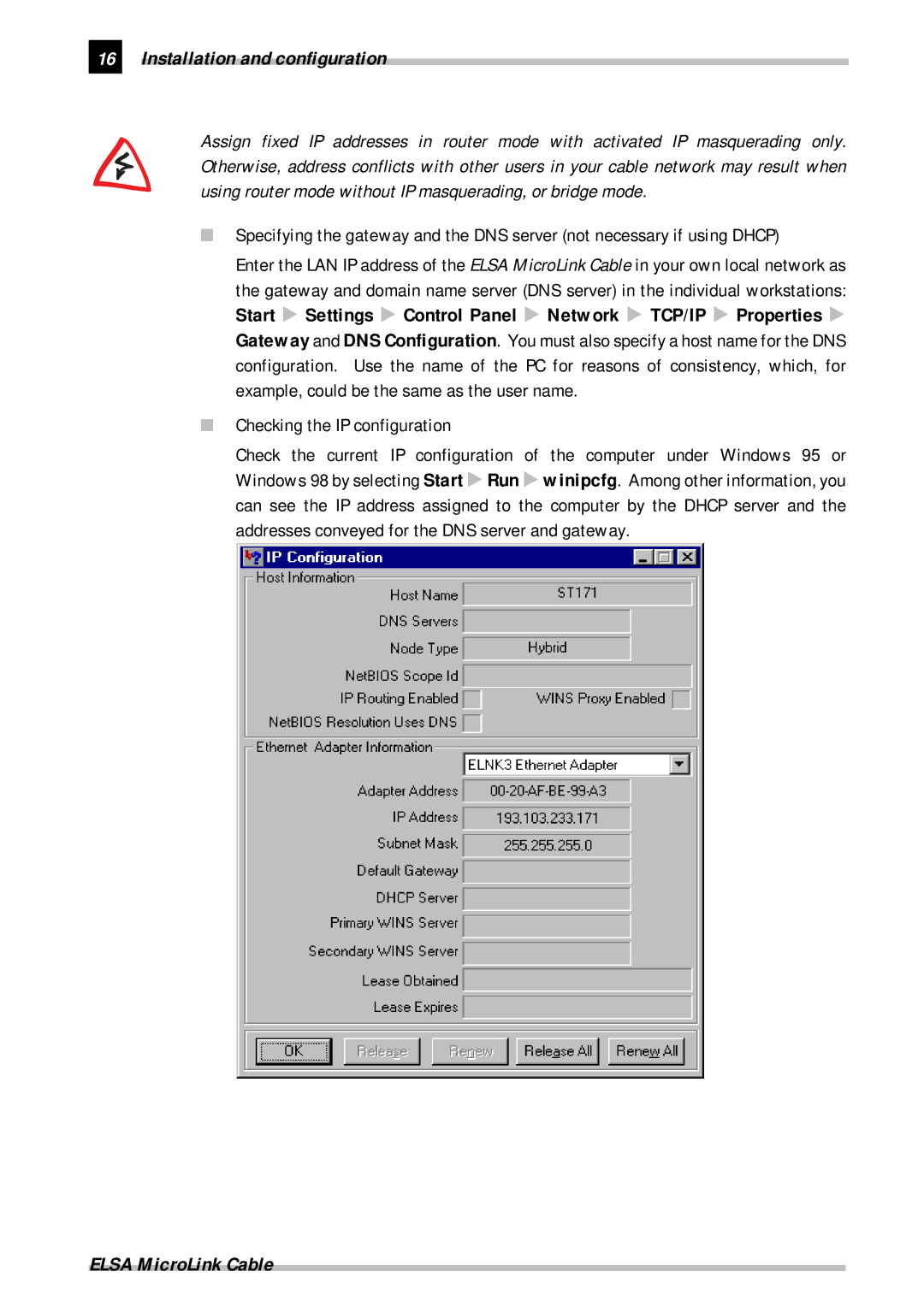 ELSA Cable manual Checking the IP configuration 