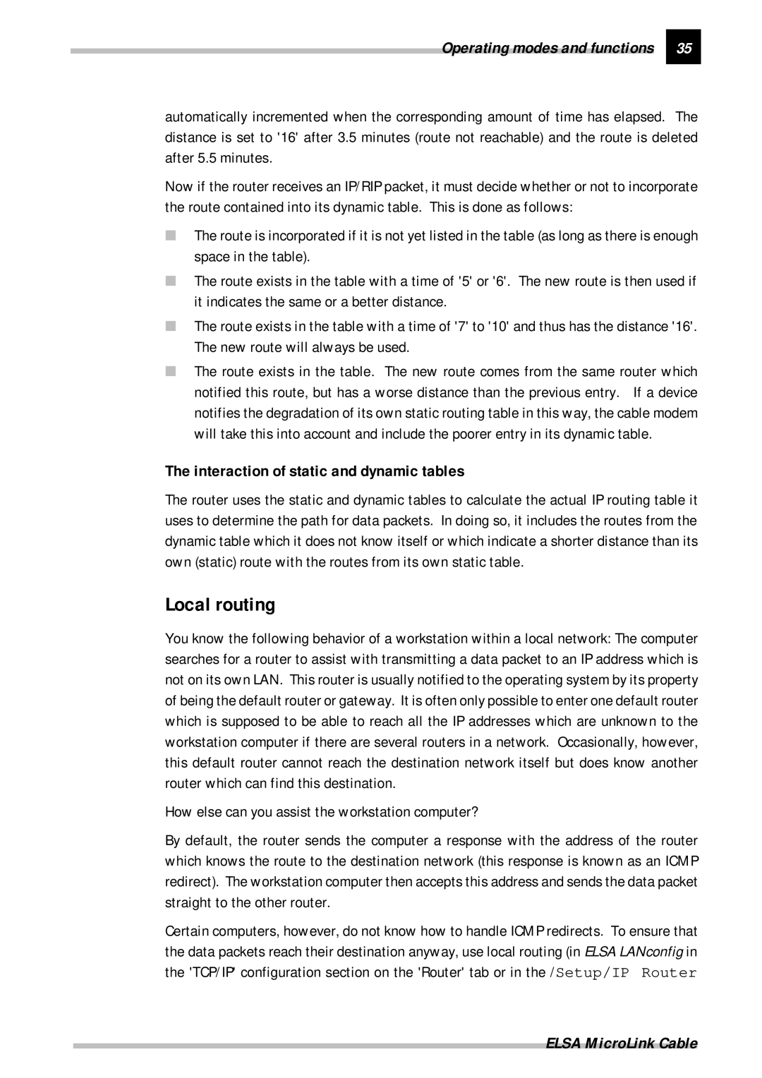 ELSA Cable manual Local routing, Interaction of static and dynamic tables 