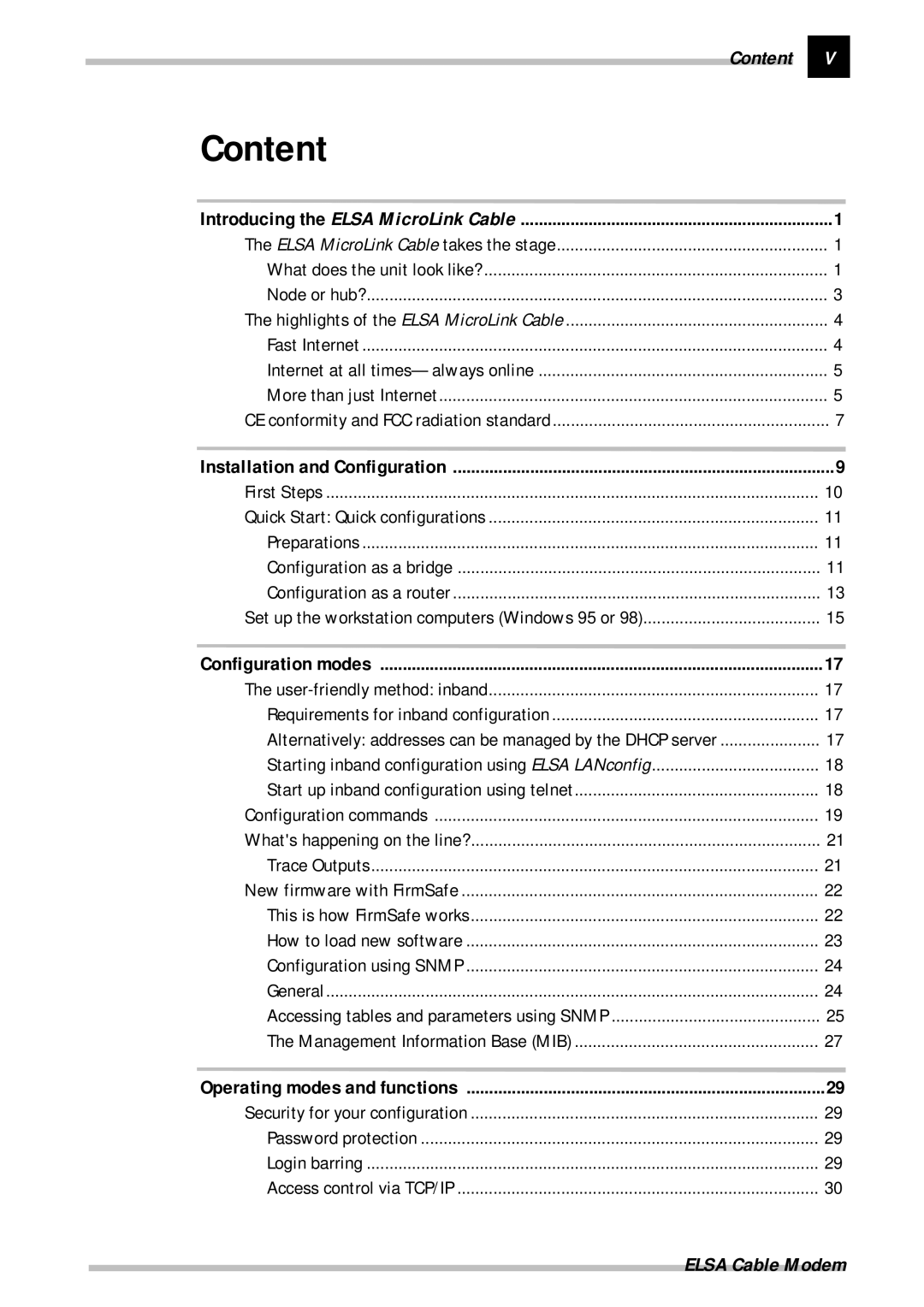 ELSA manual Content, Elsa Cable Modem 